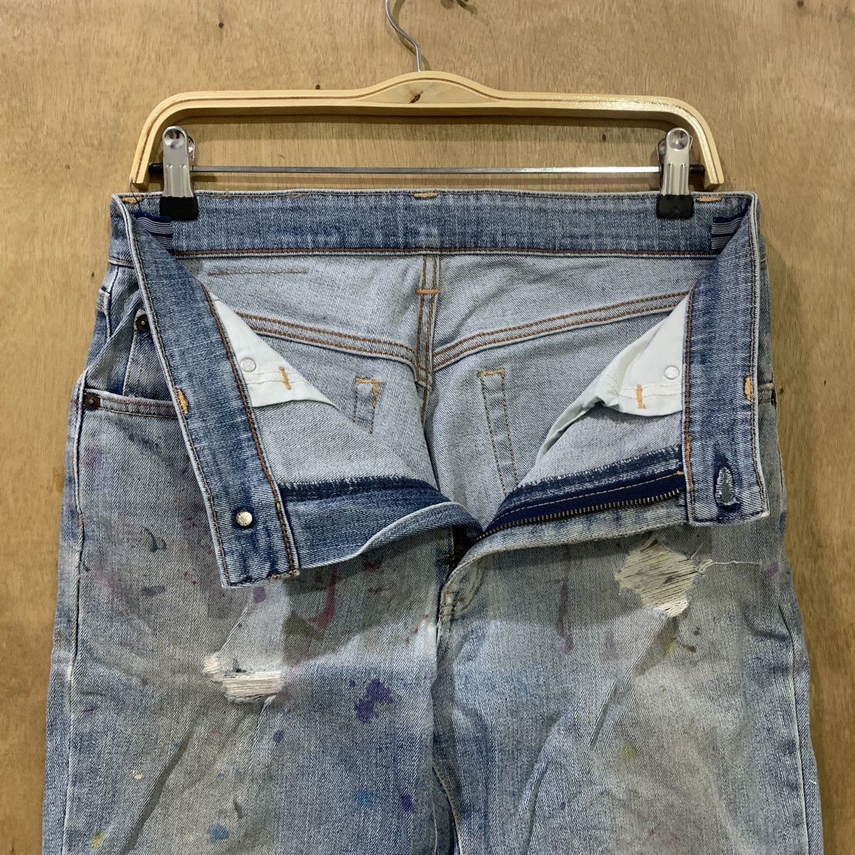 Edwin × Japanese Brand EDWIN 403 Vintage 90s Paint Splatter Distressed Denim Jeans Size US 31 - 19 Thumbnail
