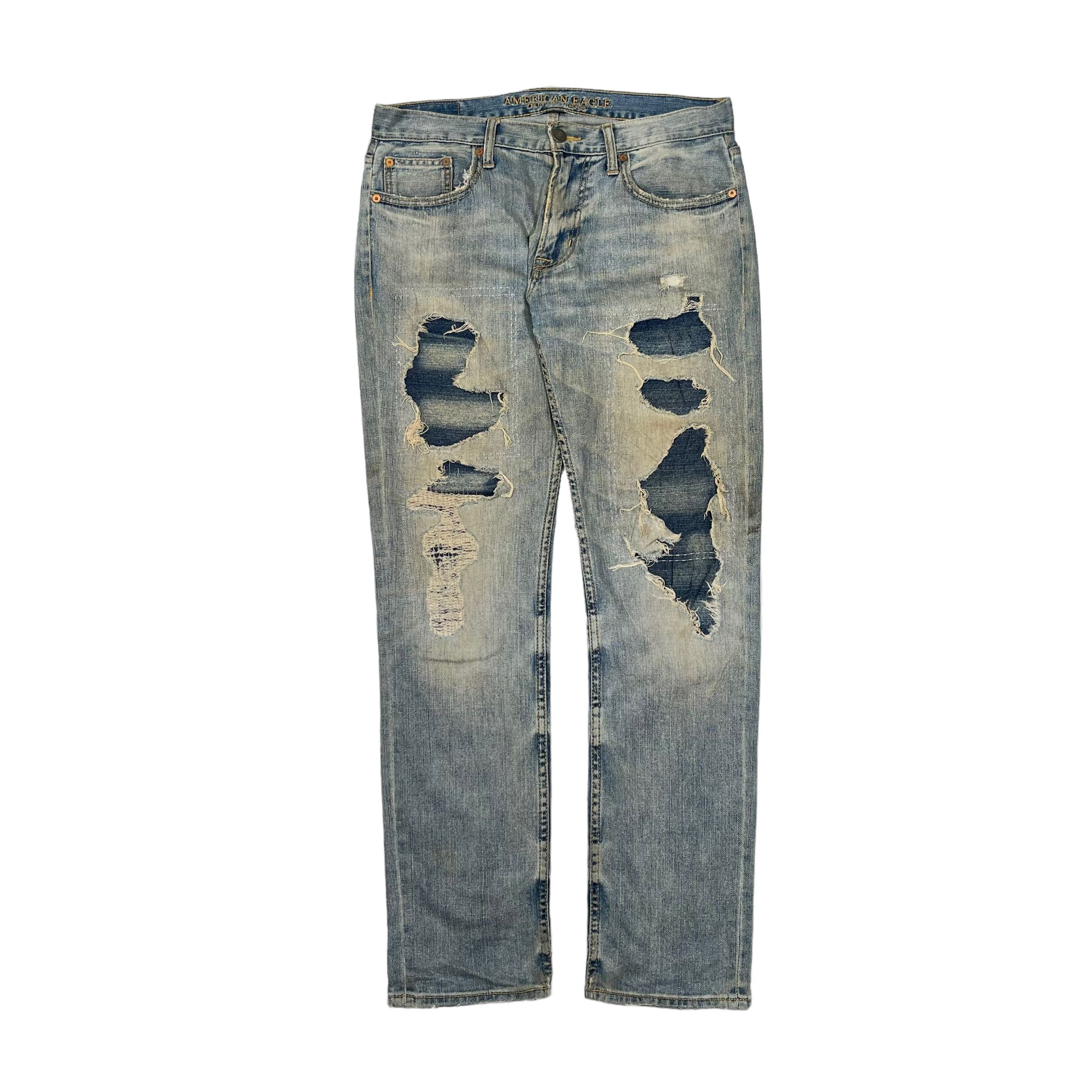 If Six Was Nine Patchwork Distressed Custom Washed Denim Jeans Size US 33 - 1 Thumbnail