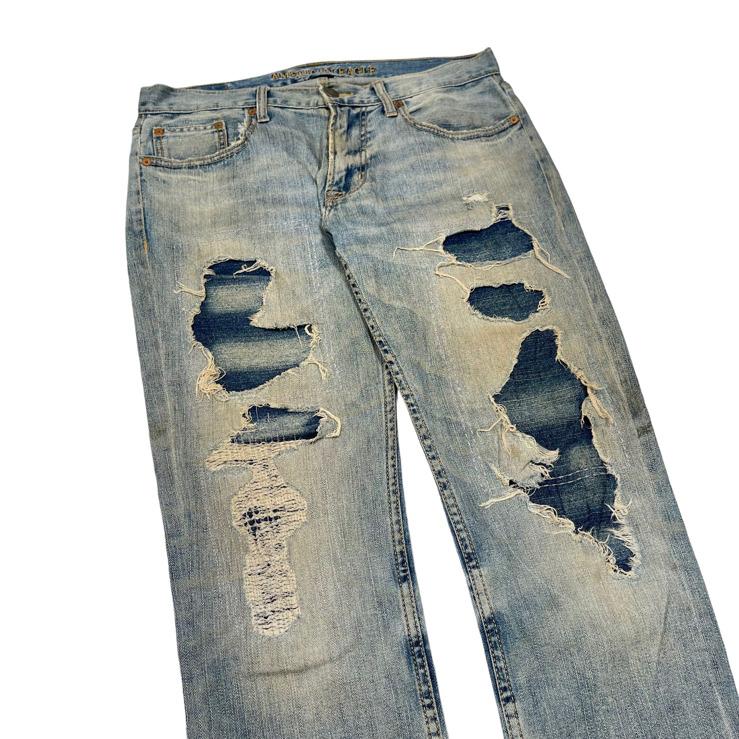 If Six Was Nine Patchwork Distressed Custom Washed Denim Jeans Size US 33 - 2 Thumbnail