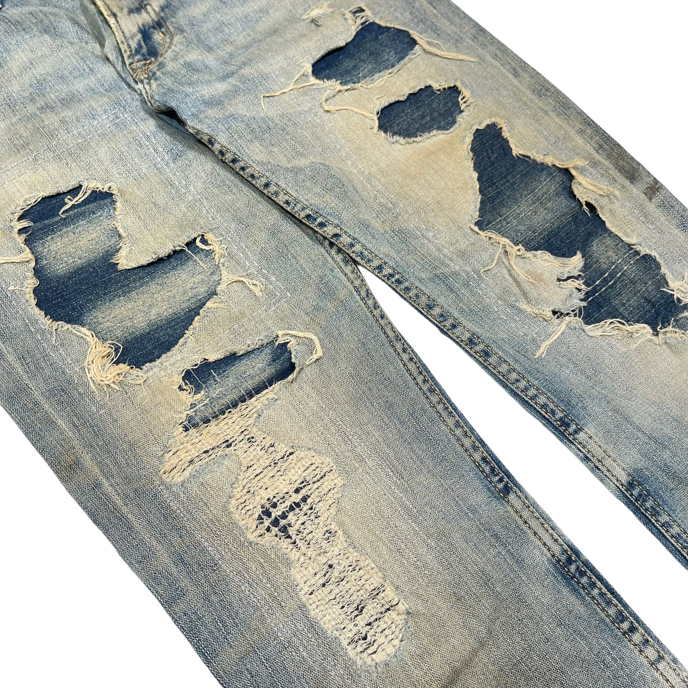 If Six Was Nine Patchwork Distressed Custom Washed Denim Jeans Size US 33 - 3 Thumbnail