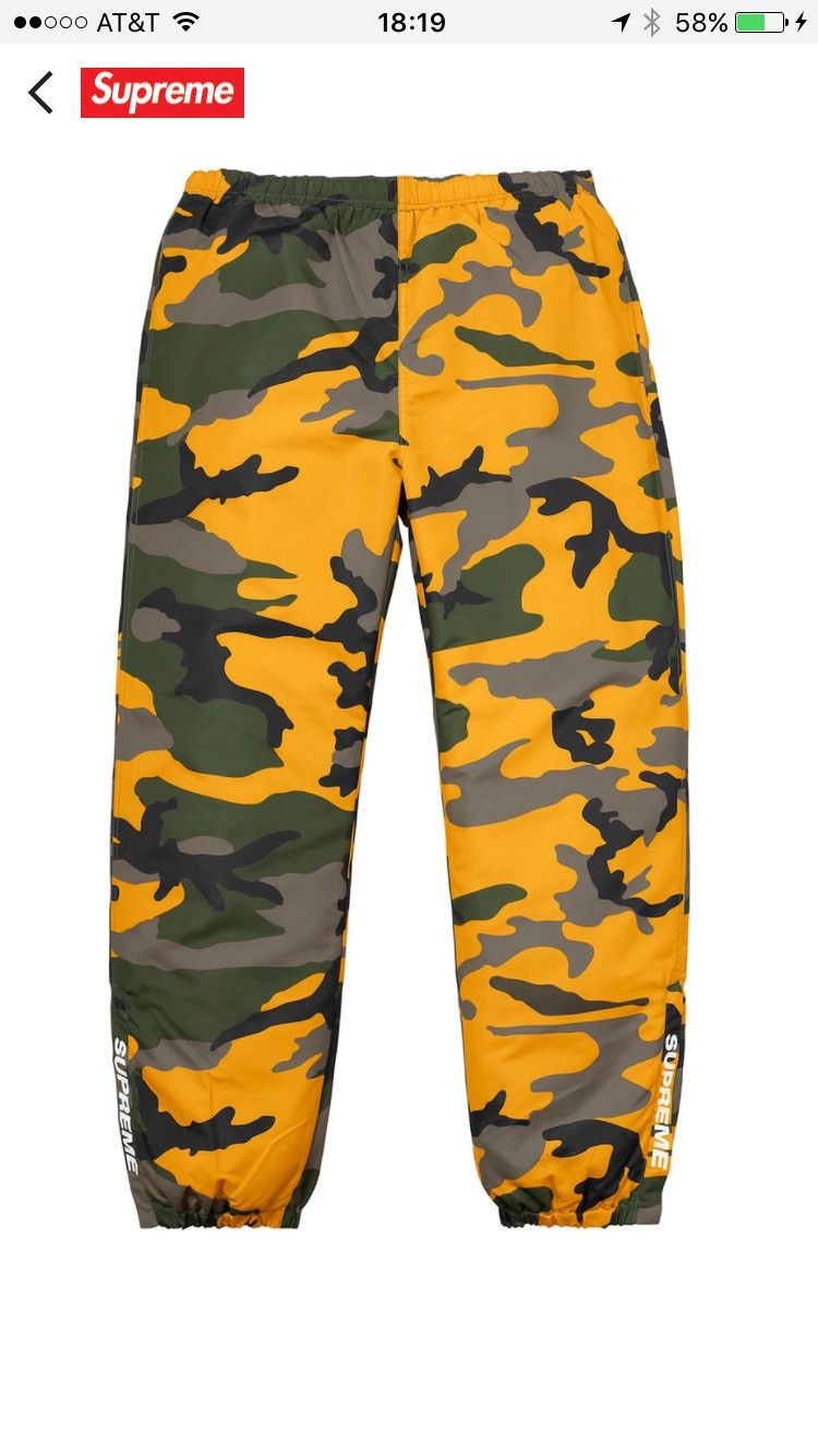 Supreme 2017 FW Supreme Yellow CAMO Warm Up Pants Brooklyn Bogo Small |  Grailed