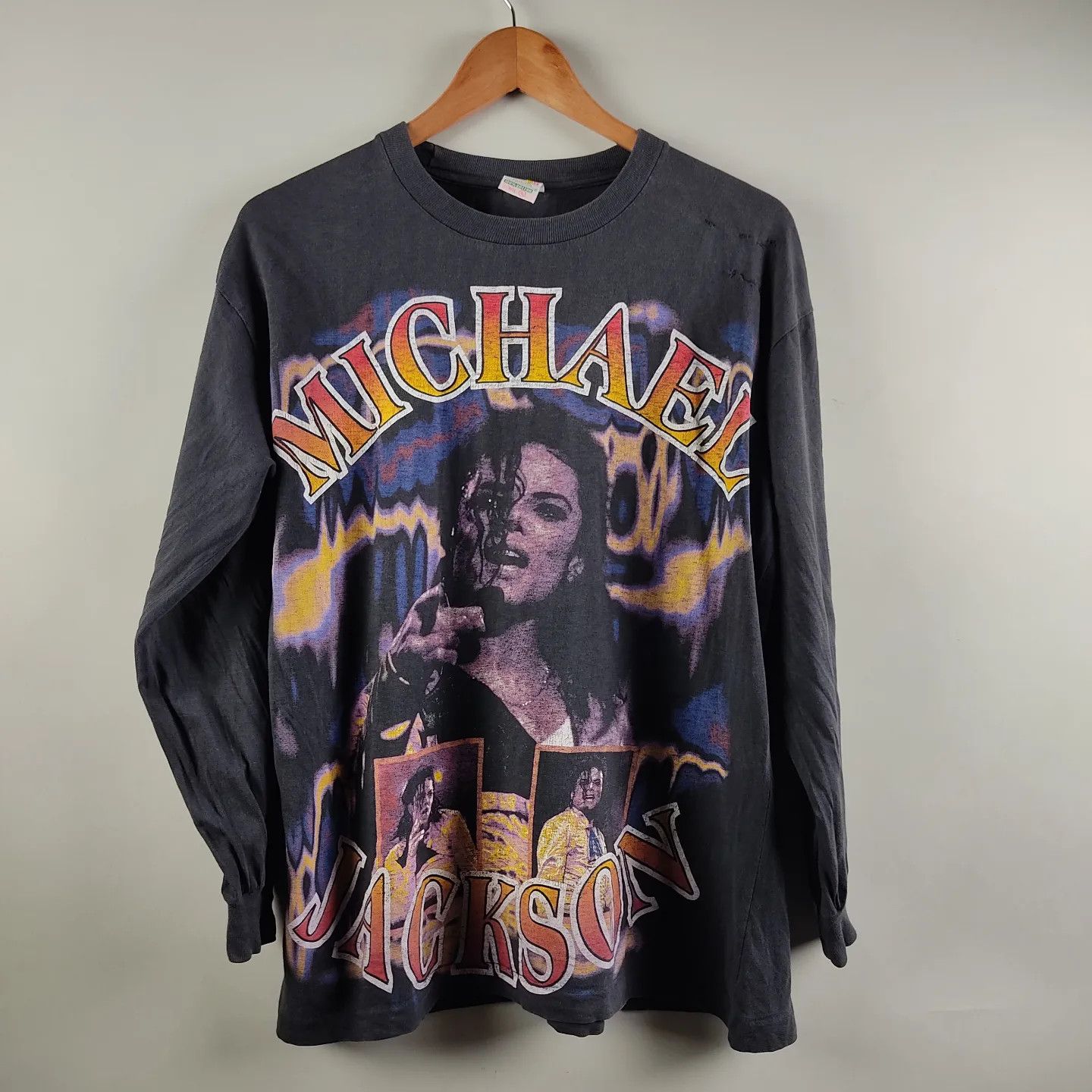 image of Band Tees x Michael Jackson 90's Michael Jackson Longsleeve in Black, Men's (Size XL)