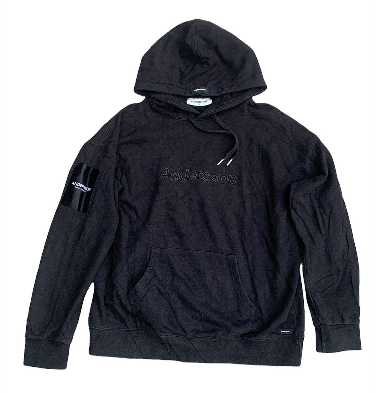 Andersson Bell big spell out embroidery logo black hoodie