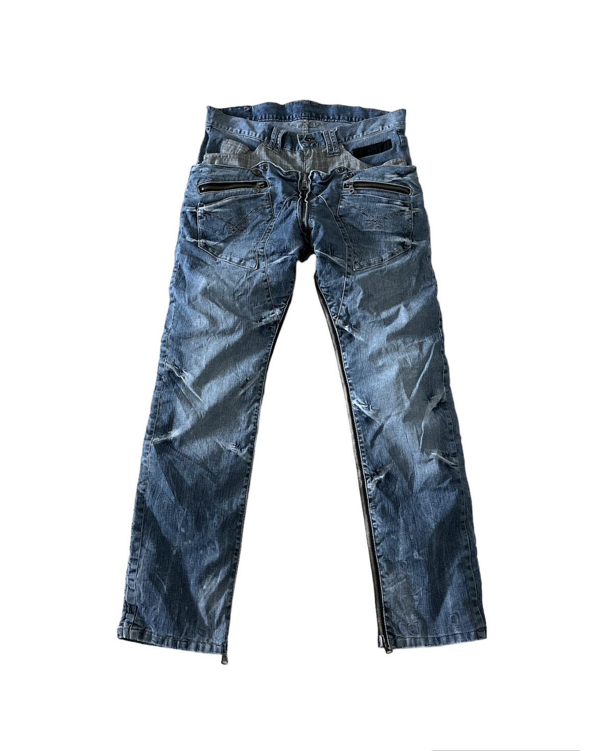 image of Ppfm Biker Reversible Zipper Leg Denim Pants in Faded Blue, Men's (Size 31)