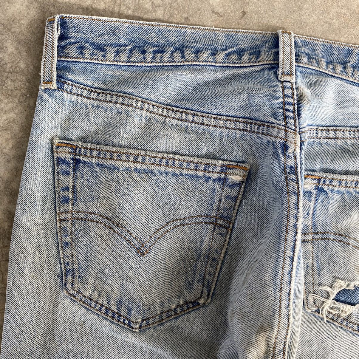 Vintage Levis 90’s 501 Boro Distressed Cropped Denim
