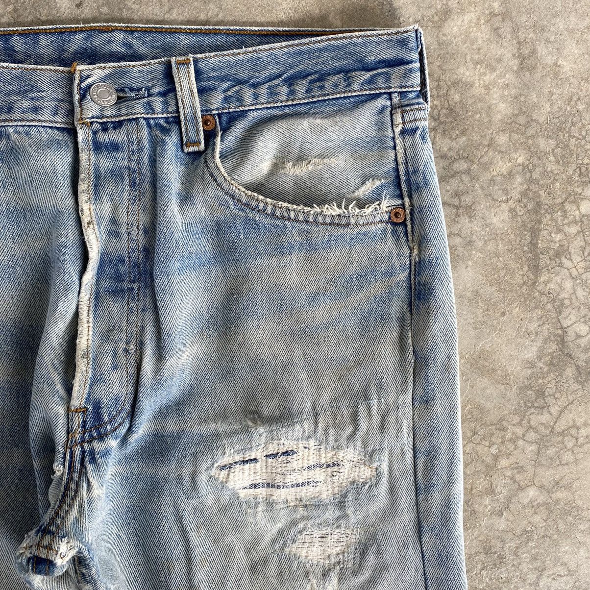 Vintage Levis 90’s 501 Boro Distressed Cropped Denim