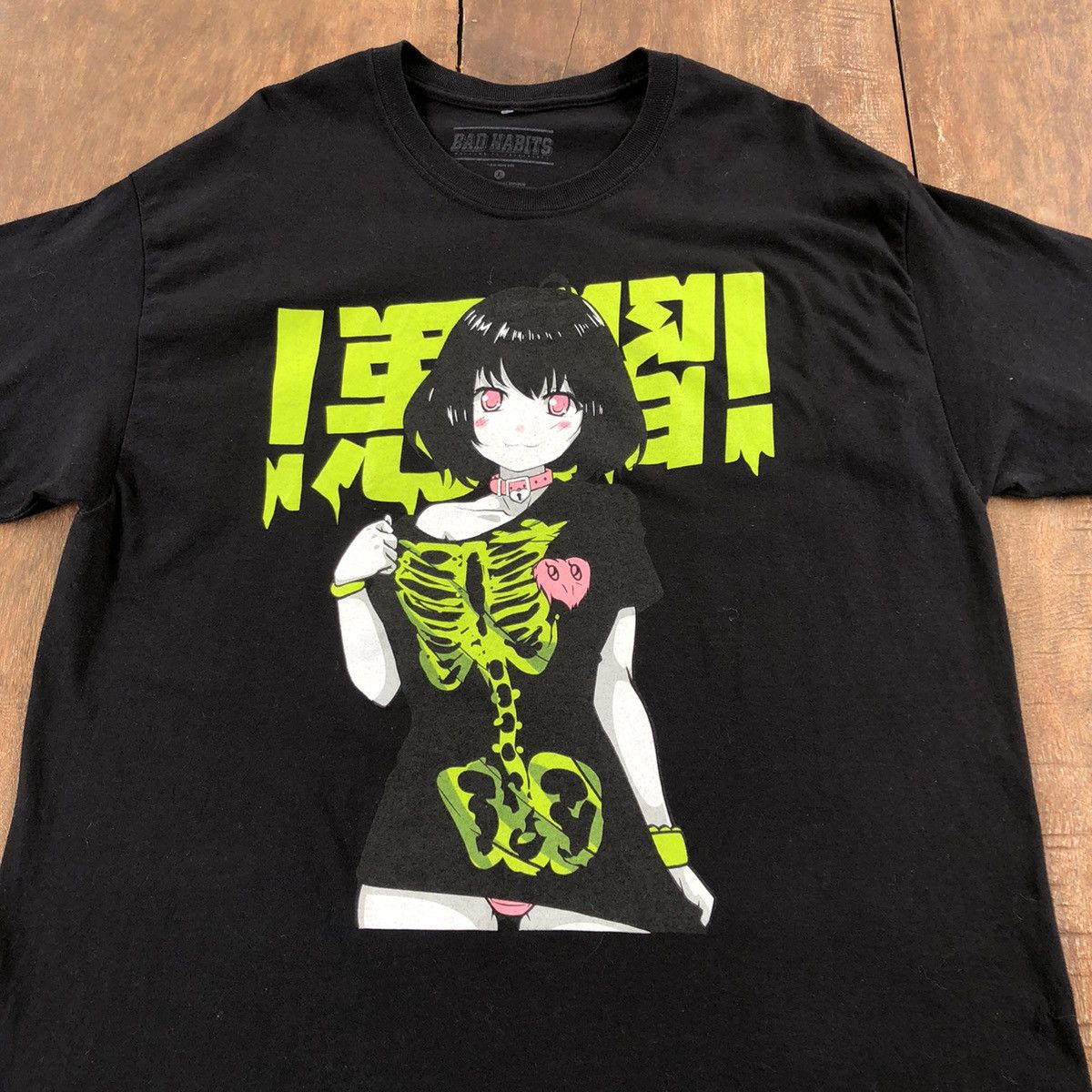 image of Anima x Cartoon Network Japanese Anime Bad Habits T Shirt in Black, Men's (Size Large)