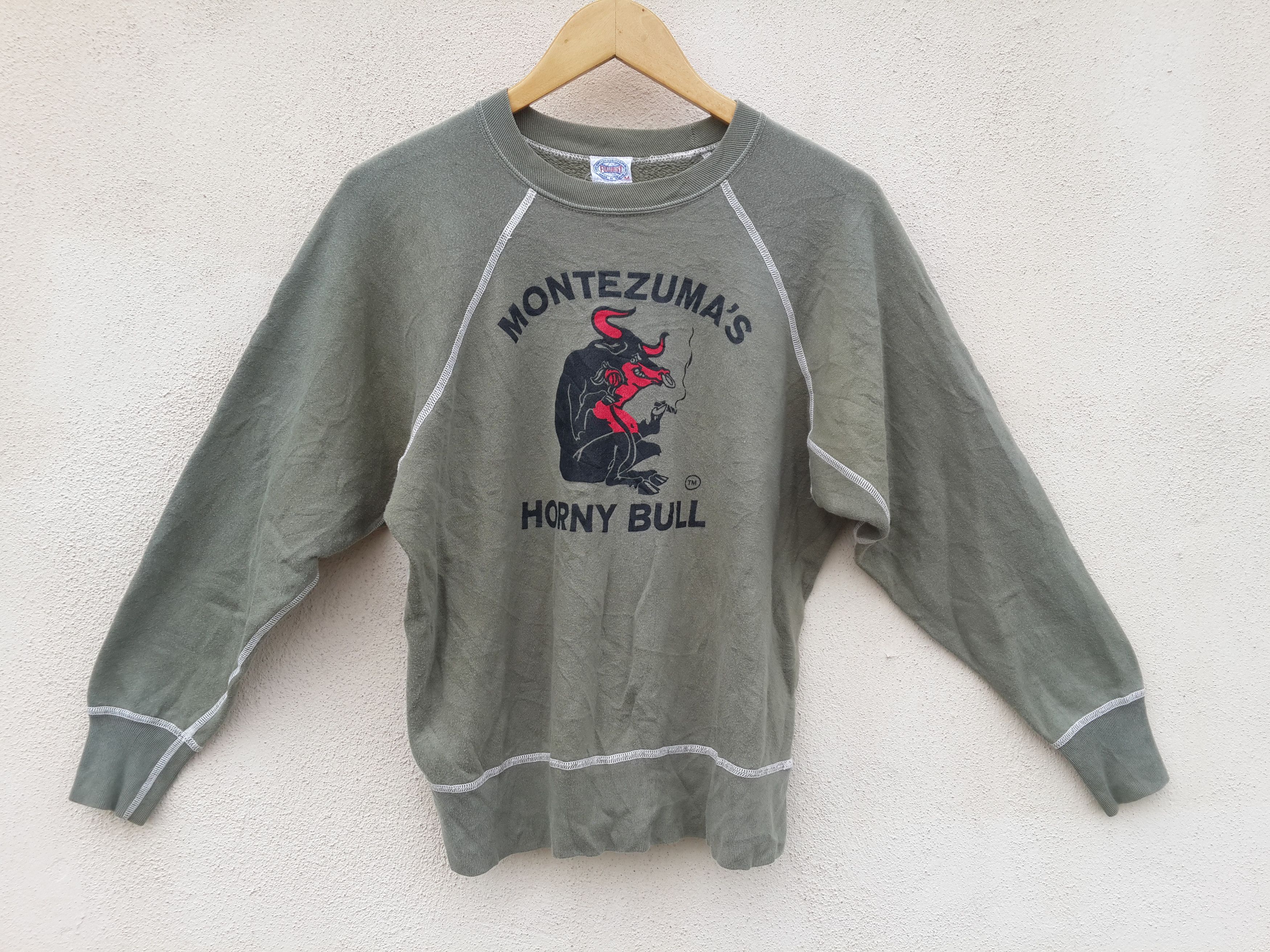 image of Full Count Co Fullcount Montezuma Horny Bull Sweatshirt in Dusty Green, Men's (Size Medium)