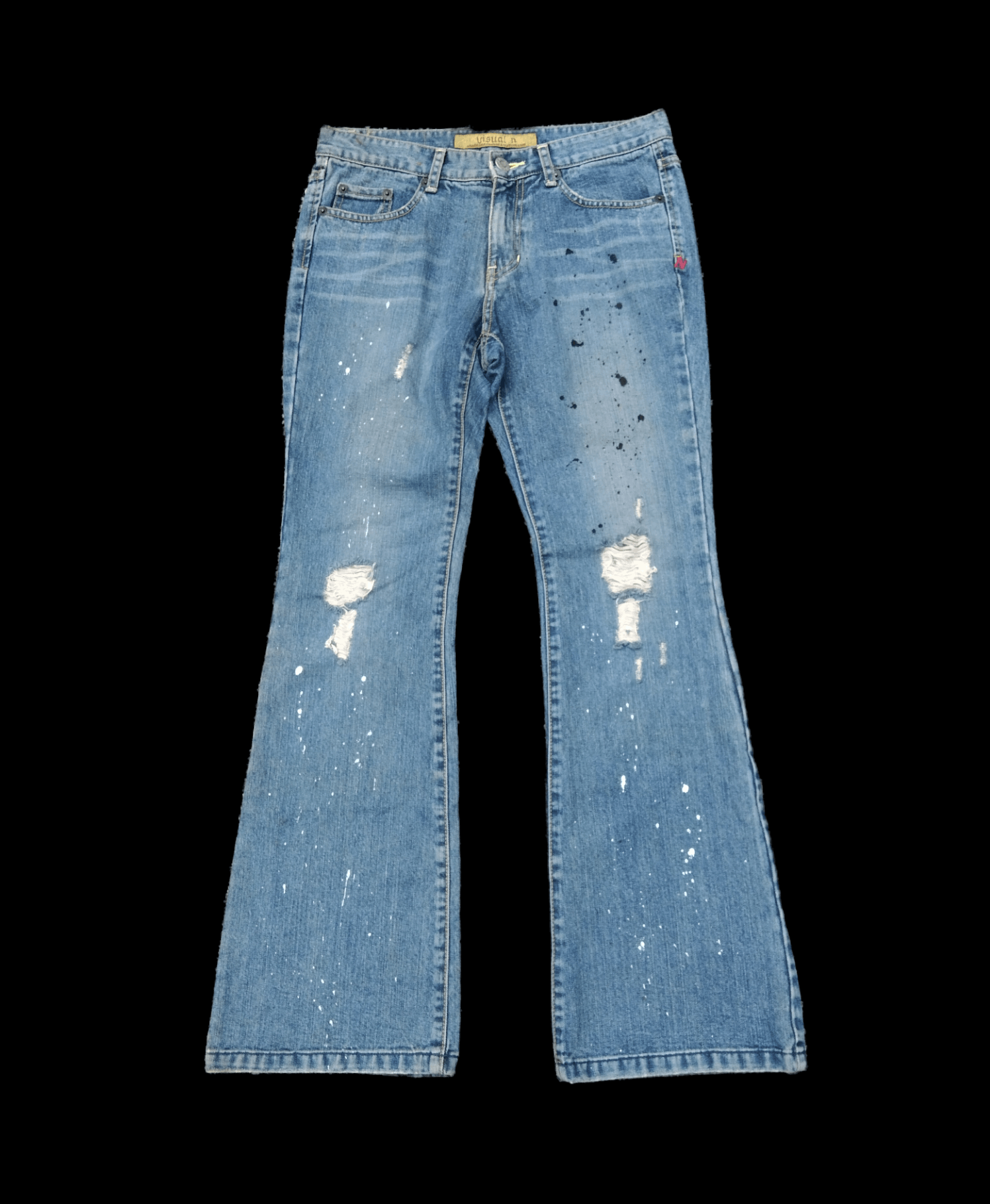 If Six Was Nine FLARED🔥DiSTRESSED RIPED VISUAL DENIM PANTS Size US 29 - 1 Thumbnail
