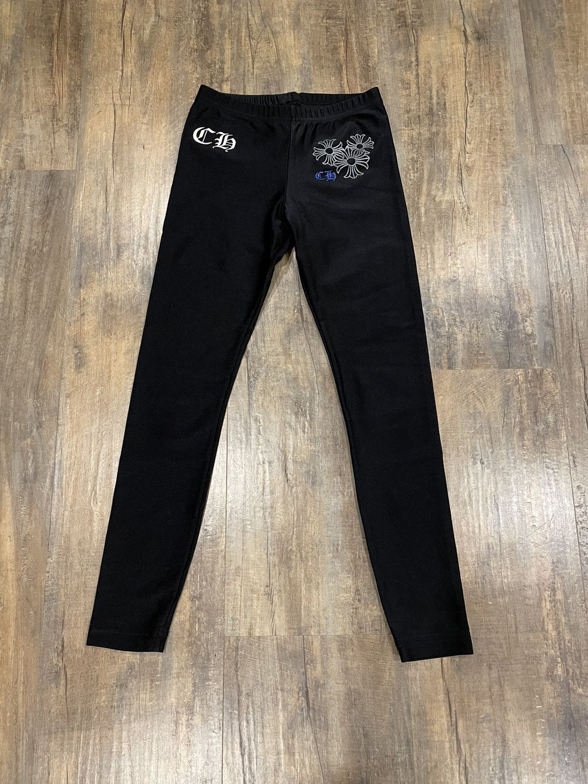 Chrome Hearts RARE Chrome Hearts Triple Cross Logo Black Leggings Pants ...