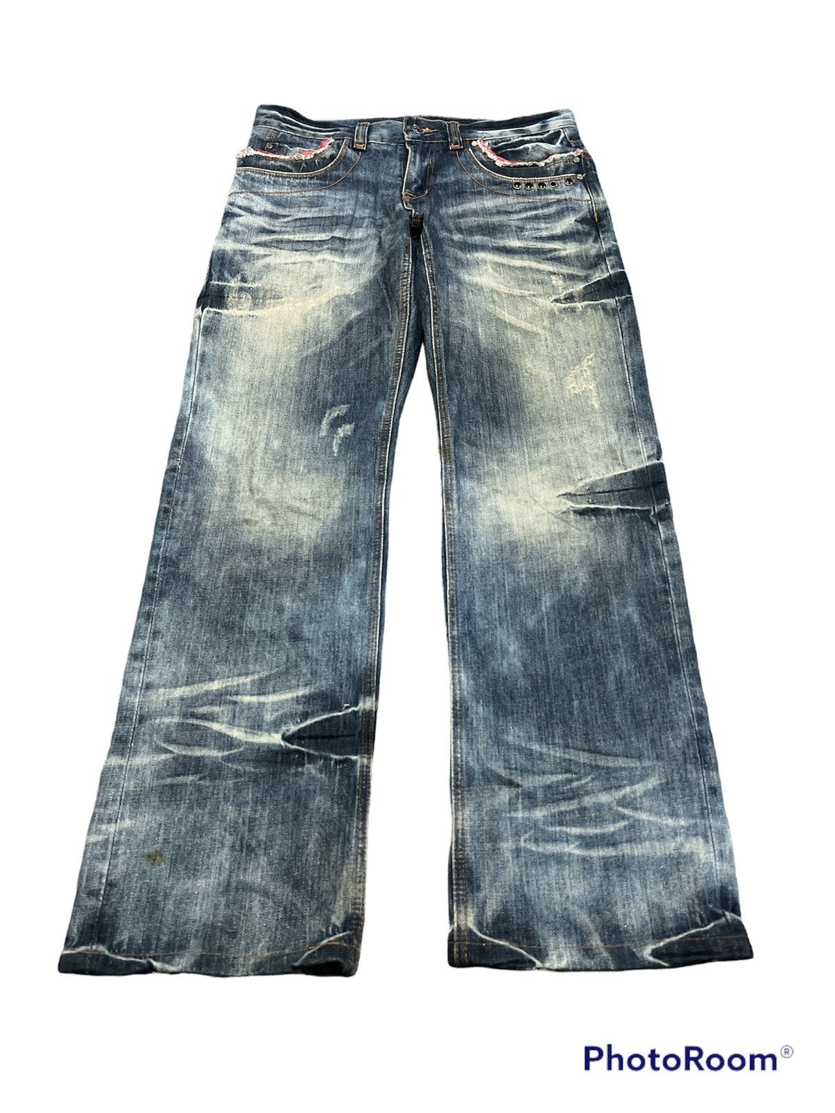 Japanese Brand SUPER SICK🔥 Semantic Design Washed Distressed Denim Pant Size US 35 - 2 Thumbnail