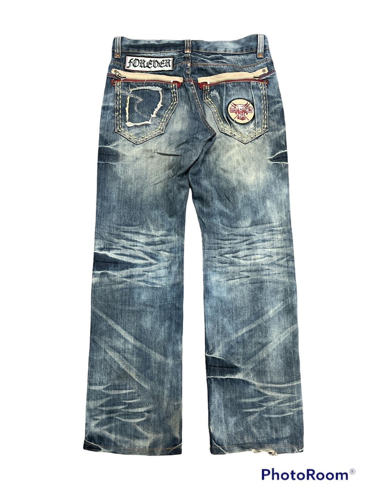 Japanese Brand SUPER SICK🔥 Semantic Design Washed Distressed Denim Pant Size US 35 - 6 Thumbnail