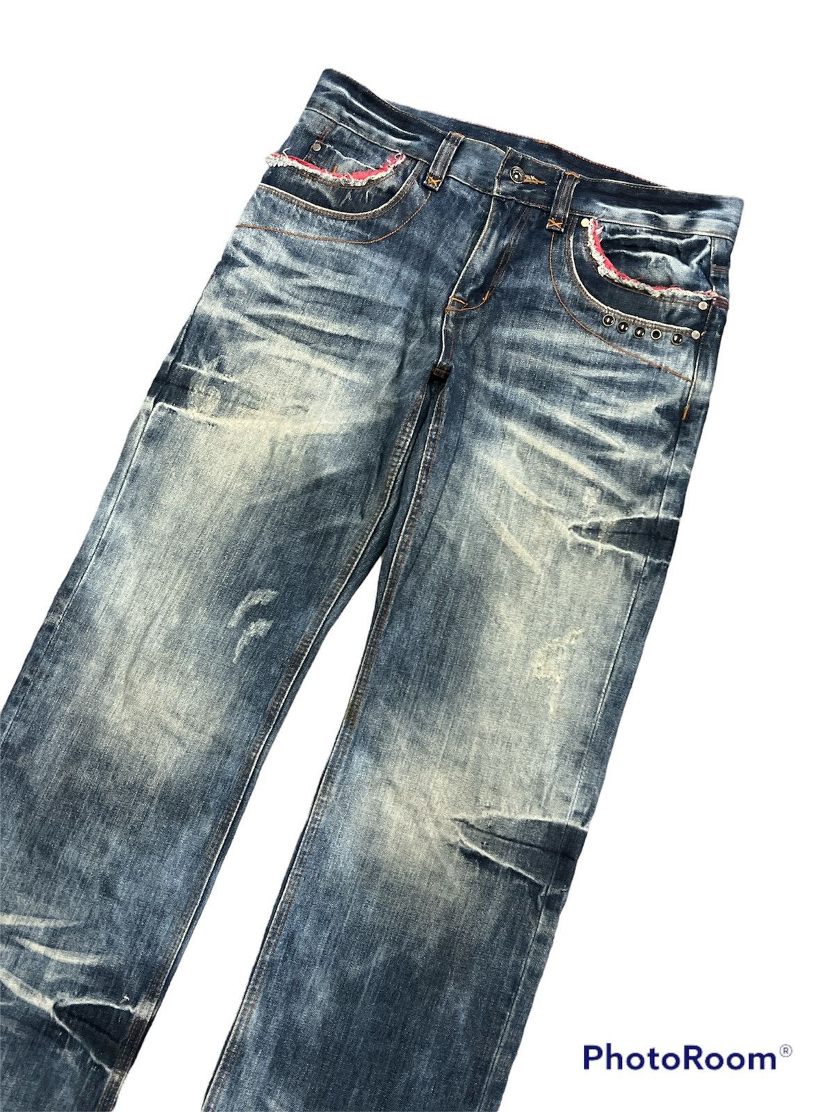 Japanese Brand SUPER SICK🔥 Semantic Design Washed Distressed Denim Pant Size US 35 - 4 Thumbnail