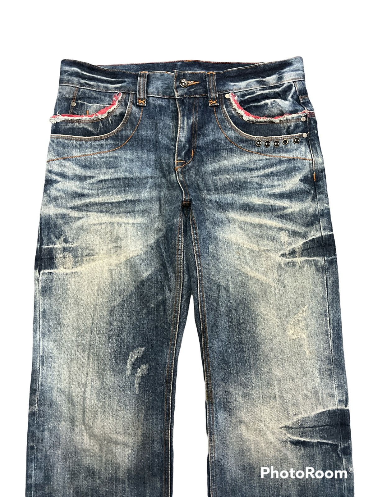 Japanese Brand SUPER SICK🔥 Semantic Design Washed Distressed Denim Pant Size US 35 - 3 Thumbnail