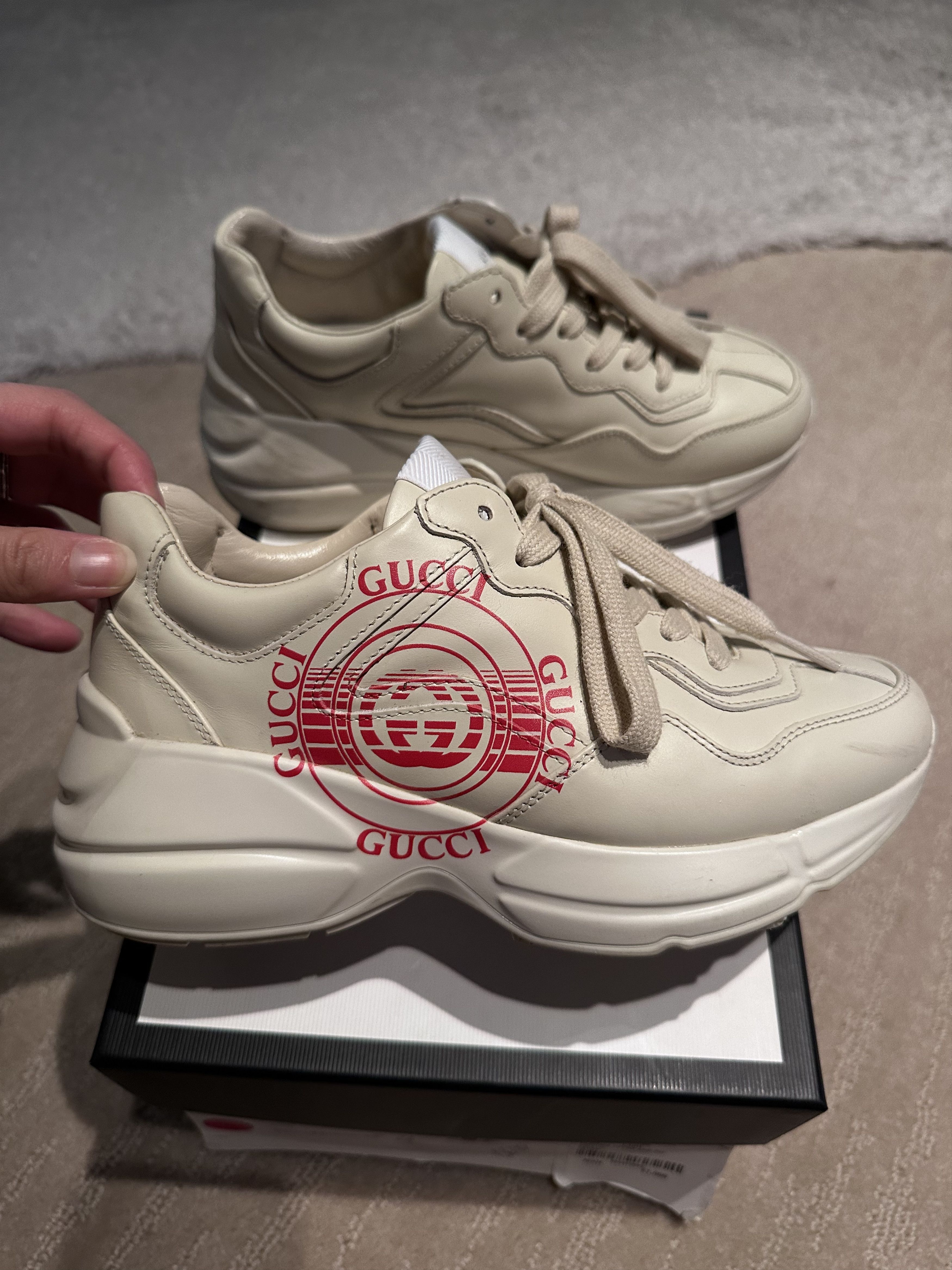 image of Gucci Rhyton Interlocking Disc Shoes in Beige, Women's (Size 4)
