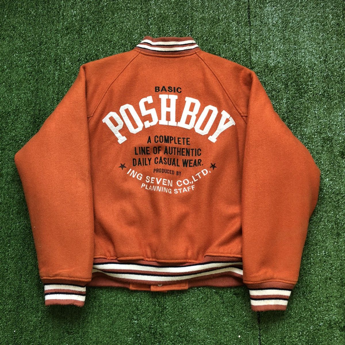 Japanese Brand × Vintage Vintage Poshboy Wool Blend Letterman Varsity Jacket Size US L / EU 52-54 / 3 - 1 Thumbnail