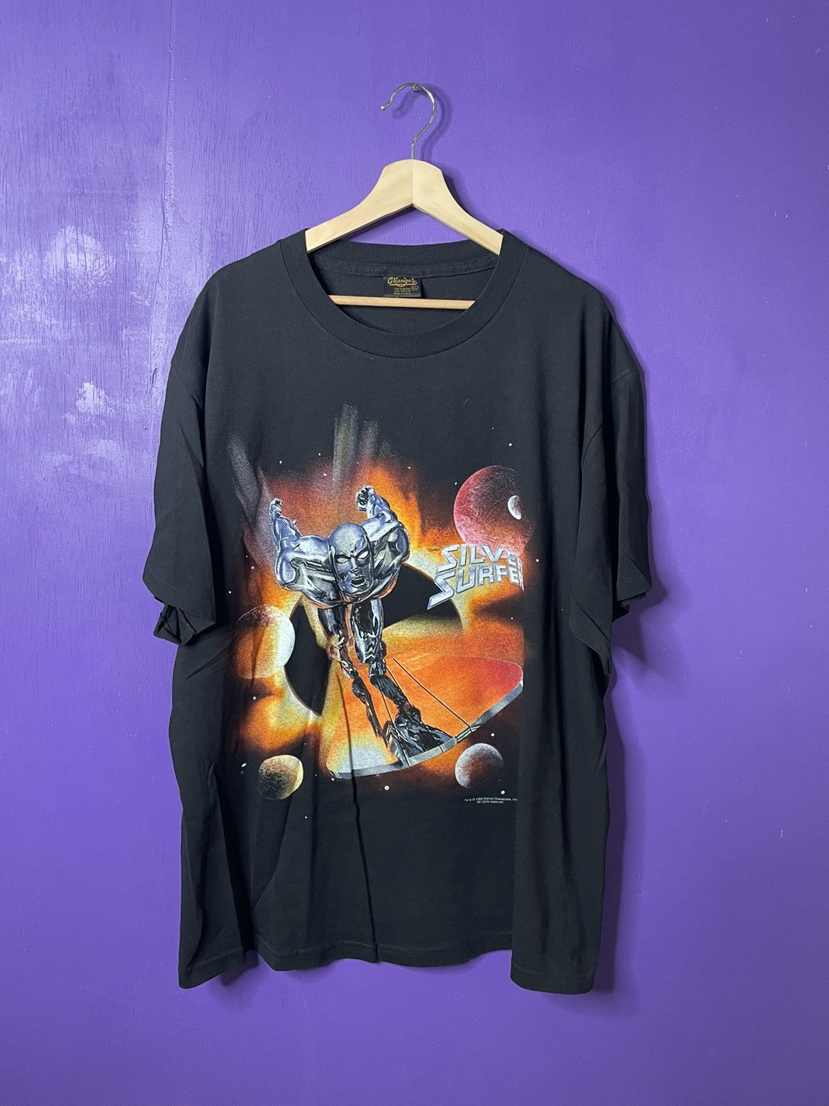 image of Marvel Comics x Vintage 1993 Silver Surfer Marvel Space T-Shirt in Black, Men's (Size XL)