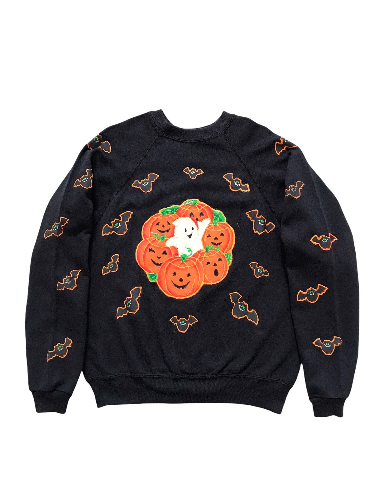 Vintage Vintage 80s Halloween Over Bat Pumpkin Sweatshirt Size US M / EU 48-50 / 2 - 1 Thumbnail