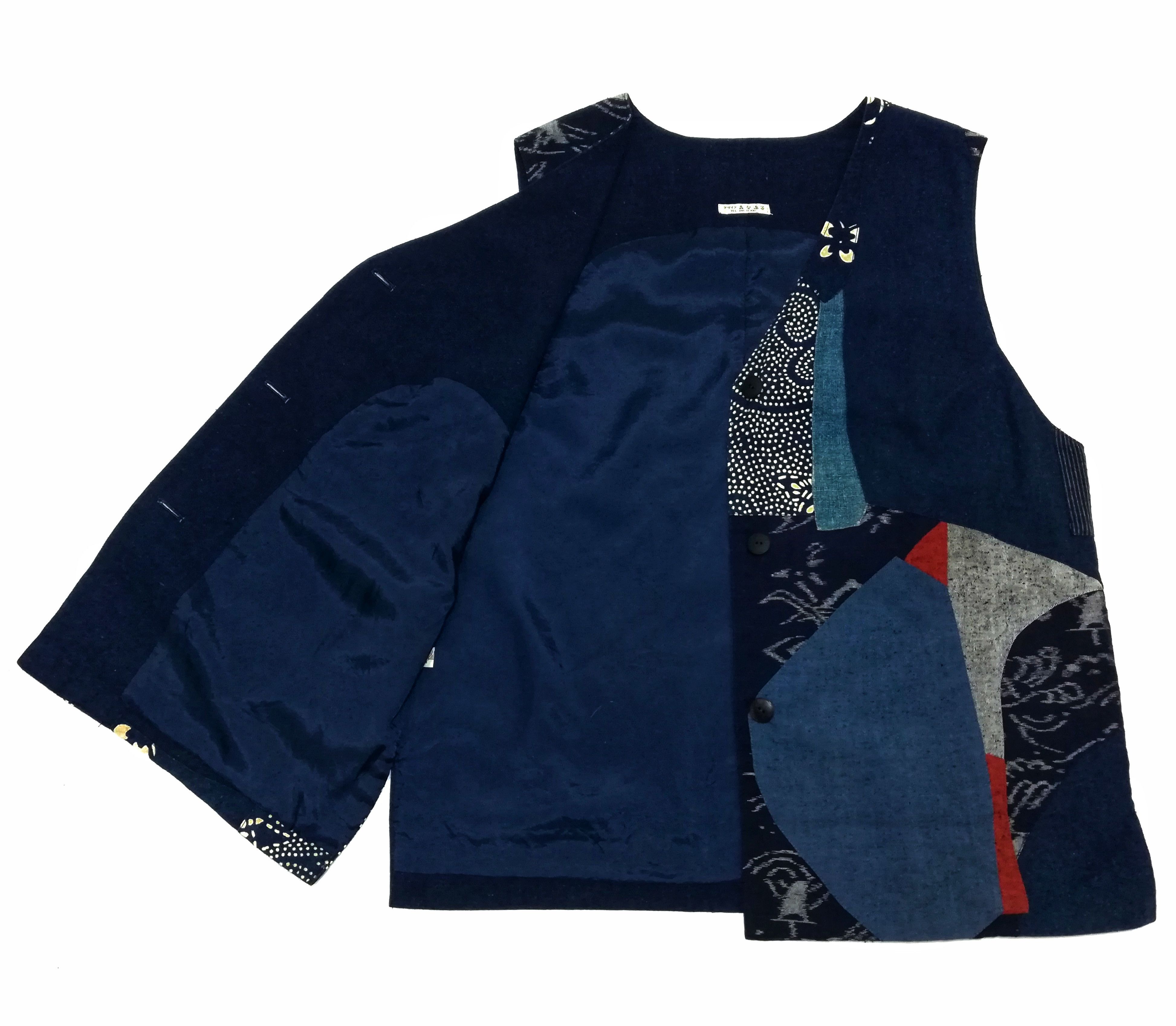 Art Comes First × Indigo × Japanese Brand 🔥Noragi Sashiko Boro Vest Jacket Kasuri Aizome Antique🔥 Size US M / EU 48-50 / 2 - 4 Thumbnail