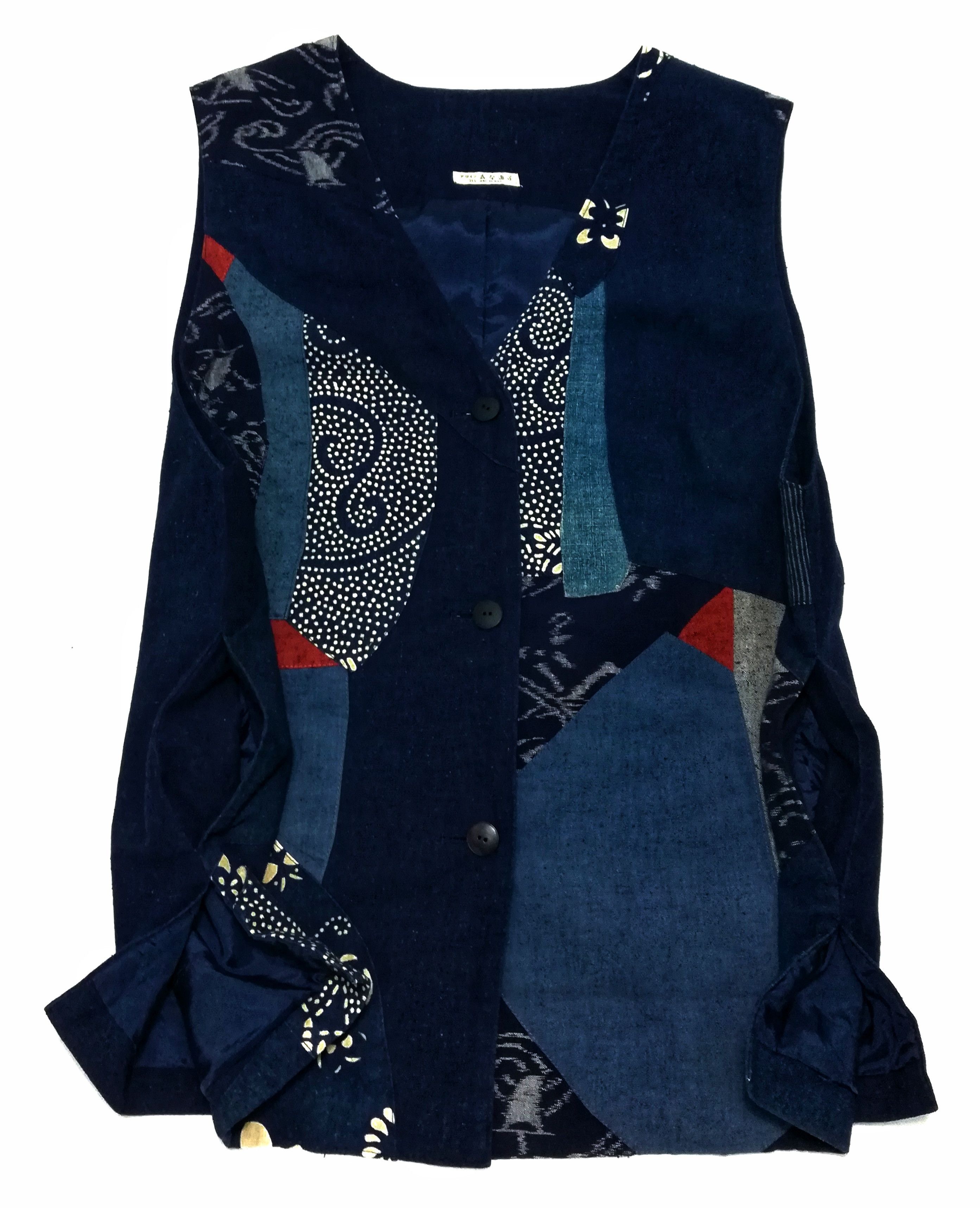 Art Comes First × Indigo × Japanese Brand 🔥Noragi Sashiko Boro Vest Jacket Kasuri Aizome Antique🔥 Size US M / EU 48-50 / 2 - 6 Thumbnail