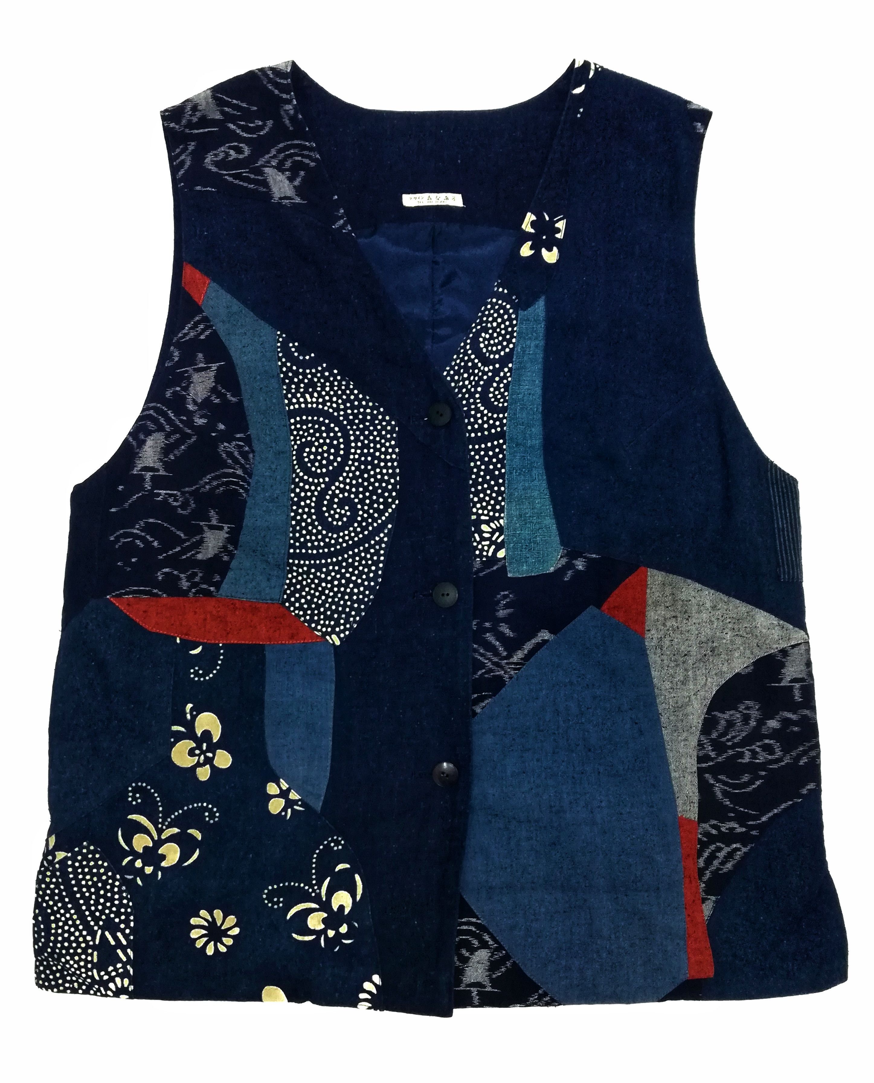 Art Comes First × Indigo × Japanese Brand 🔥Noragi Sashiko Boro Vest Jacket Kasuri Aizome Antique🔥 Size US M / EU 48-50 / 2 - 3 Thumbnail