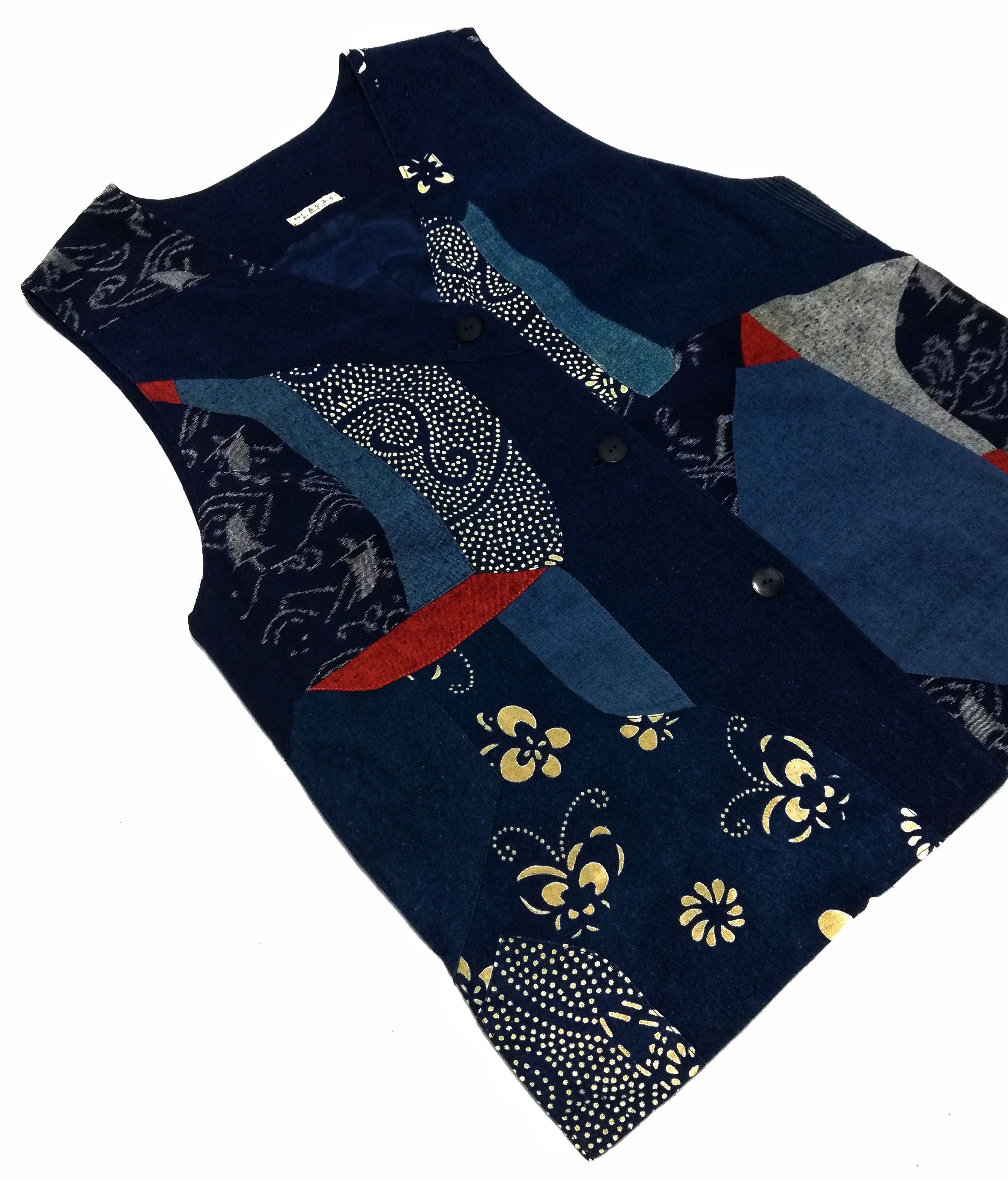 Art Comes First × Indigo × Japanese Brand 🔥Noragi Sashiko Boro Vest Jacket Kasuri Aizome Antique🔥 Size US M / EU 48-50 / 2 - 1 Thumbnail