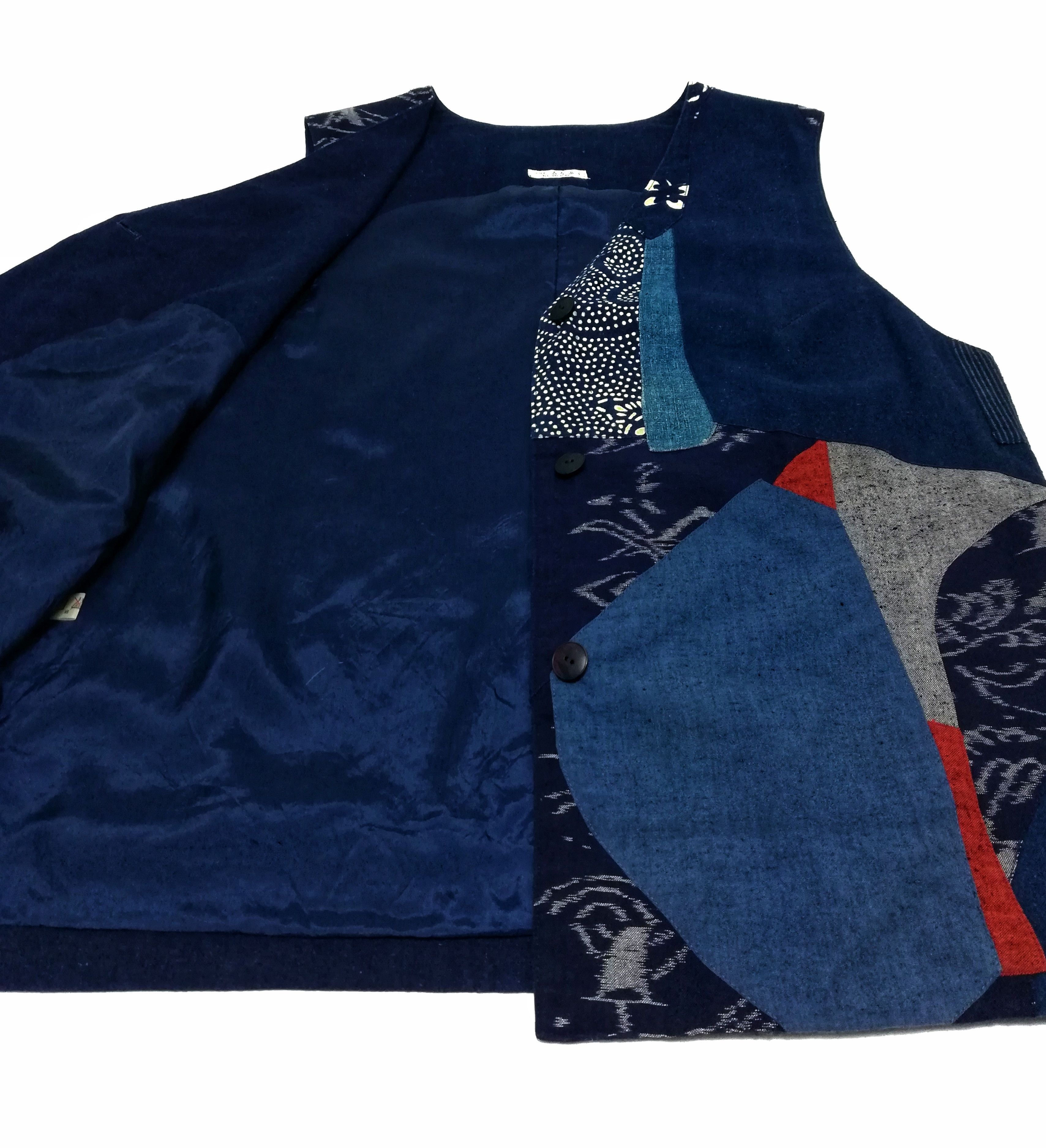 Art Comes First × Indigo × Japanese Brand 🔥Noragi Sashiko Boro Vest Jacket Kasuri Aizome Antique🔥 Size US M / EU 48-50 / 2 - 5 Thumbnail