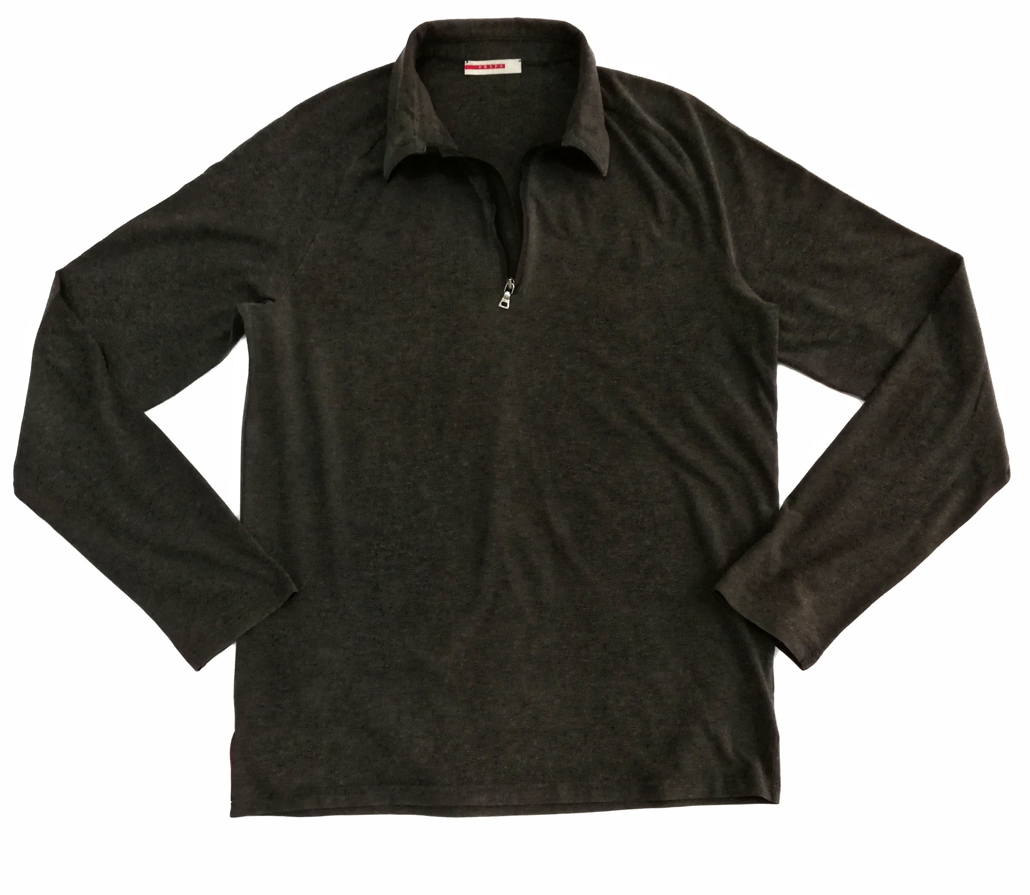 Prada 🔥Prada Milano 🇮🇹 Gray Long sleeve Polo T Shirt Tee Size US M / EU 48-50 / 2 - 1 Thumbnail