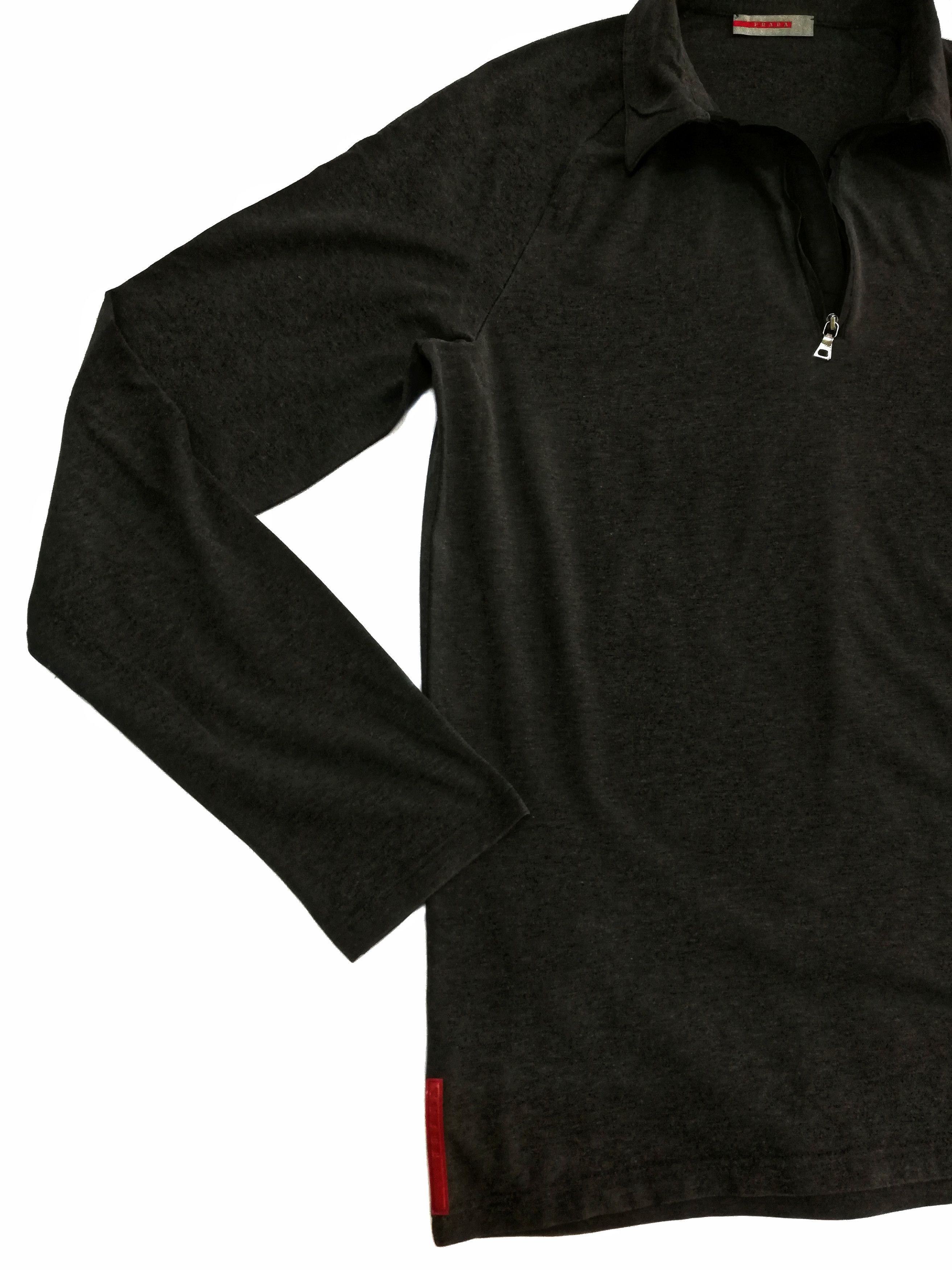 Prada 🔥Prada Milano 🇮🇹 Gray Long sleeve Polo T Shirt Tee Size US M / EU 48-50 / 2 - 2 Thumbnail