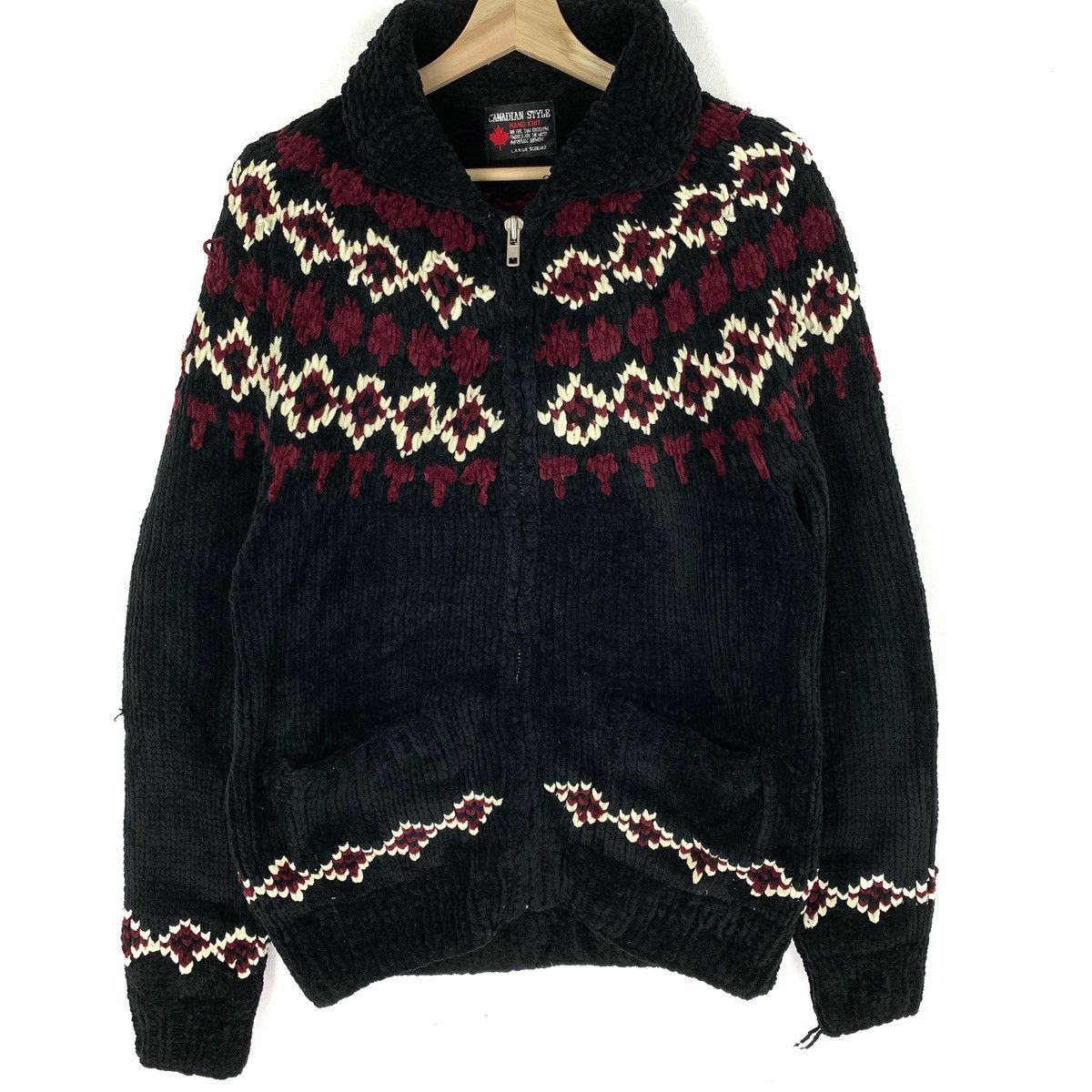 Vintage Hand Knit Sweater Canadian Style Zipped Jacket Size US L / EU 52-54 / 3 - 2 Thumbnail