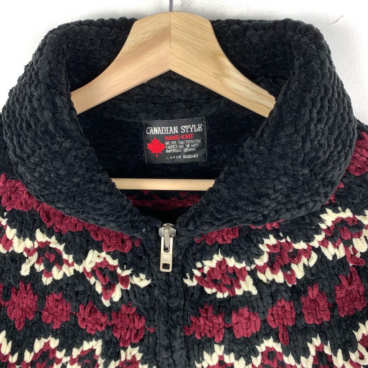 Vintage Hand Knit Sweater Canadian Style Zipped Jacket Size US L / EU 52-54 / 3 - 3 Thumbnail