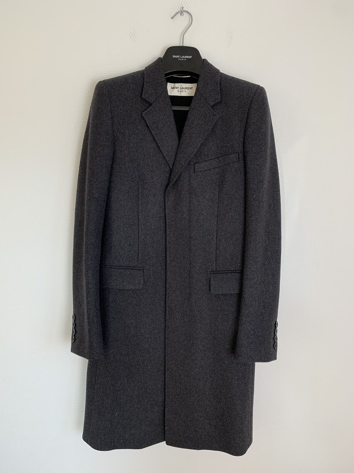 image of Hedi Slimane x Saint Laurent Paris Fw2015 1/1 Sample Chesterfield Wool Coat Grey, Men's (Size Small