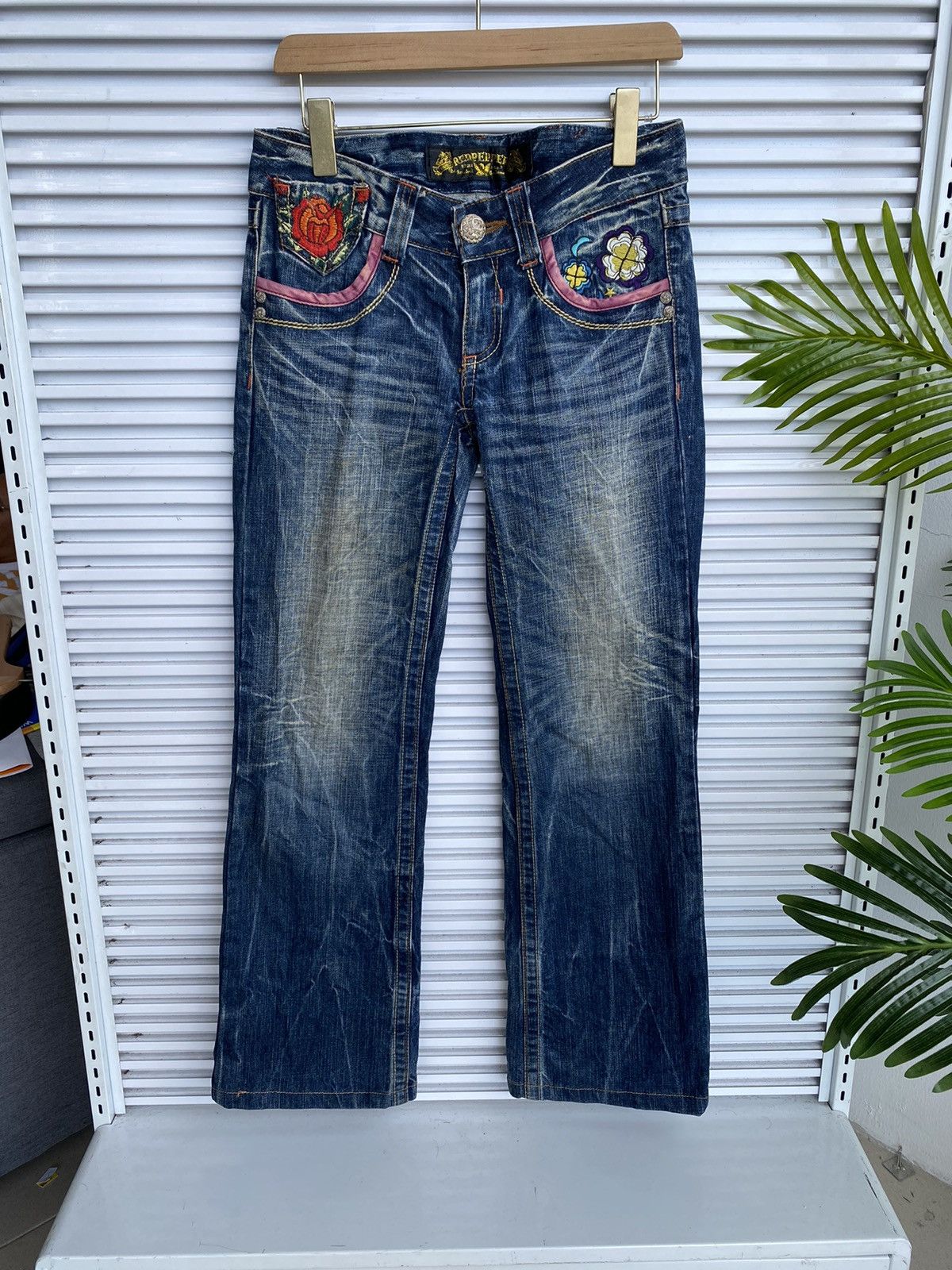 Japanese Brand × Vintage XX Red Pepper Skulls Flowers Embroidered Denim Size US 30 / EU 46 - 5 Thumbnail