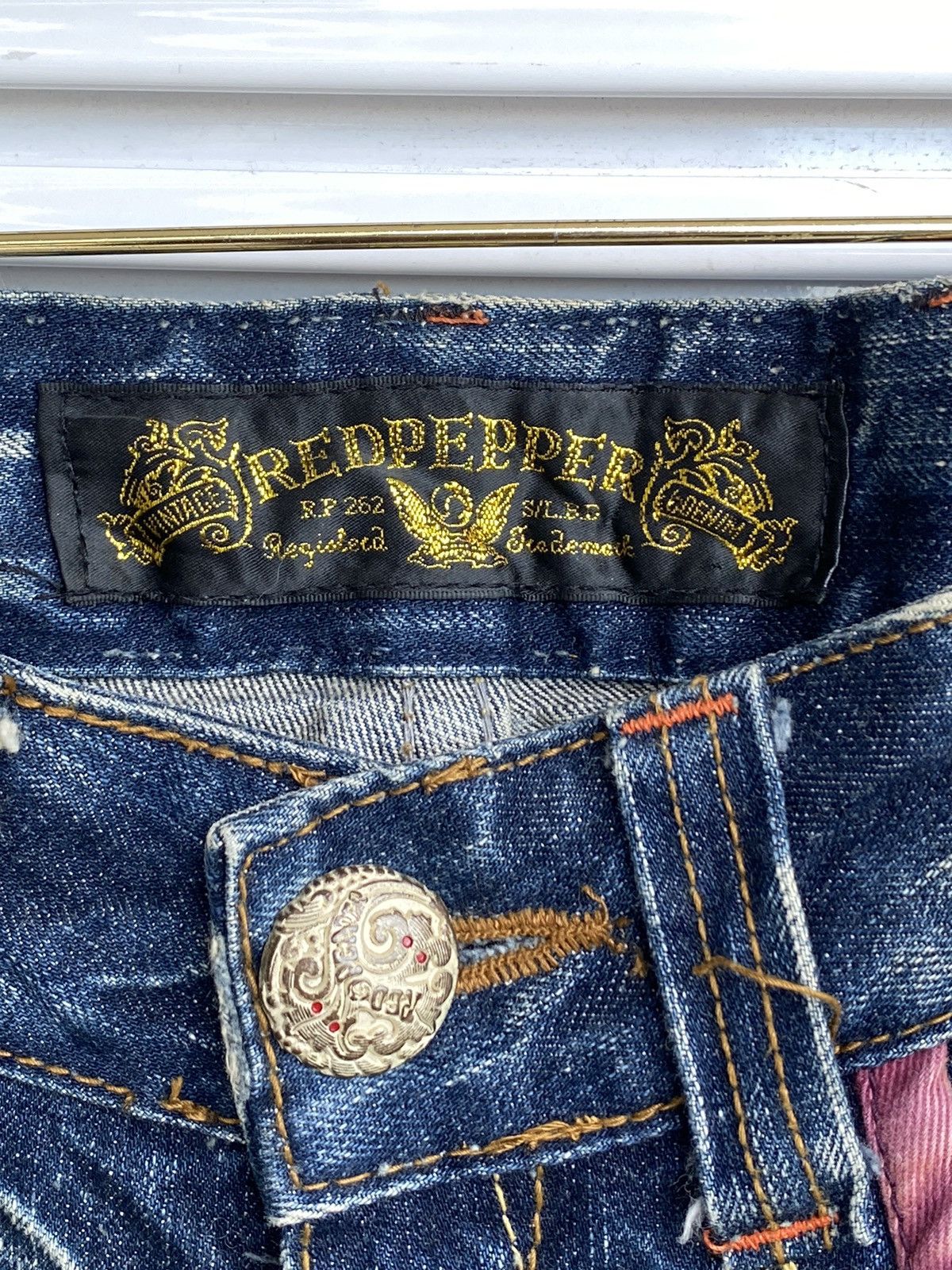 Japanese Brand × Vintage XX Red Pepper Skulls Flowers Embroidered Denim Size US 30 / EU 46 - 9 Thumbnail