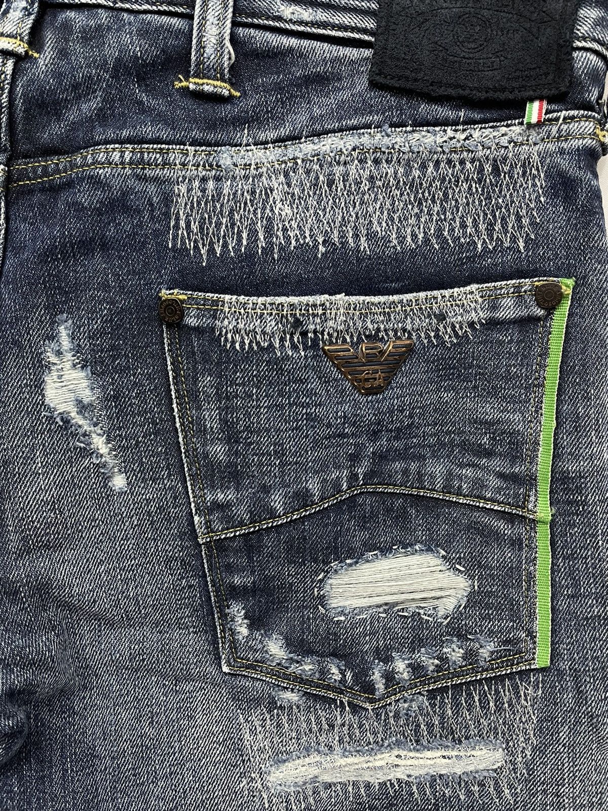 Giorgio Armani ARMANI Limited Edition Green Selvedge Ripped Design Denim Size US 31 - 11 Thumbnail