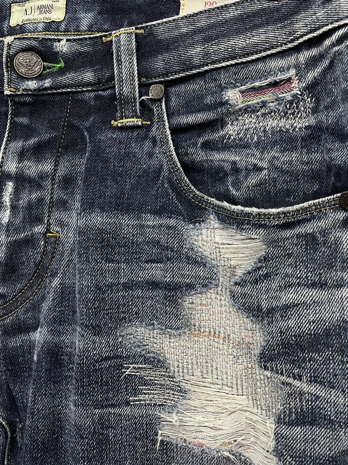 Giorgio Armani ARMANI Limited Edition Green Selvedge Ripped Design Denim Size US 31 - 5 Thumbnail