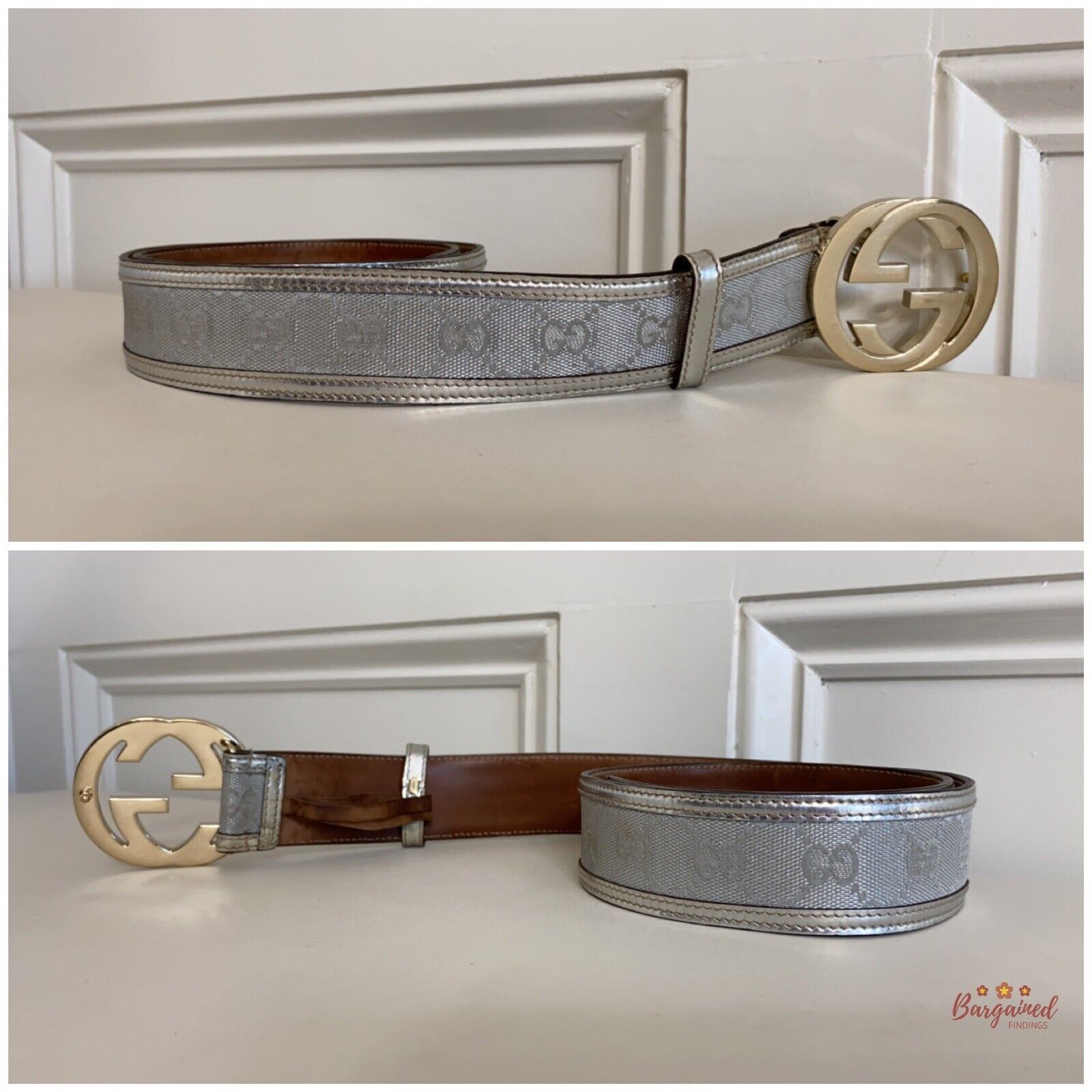 Gucci Gucci Silver Monogram Leather Interlocking G Buckle Belt Size 30 - 7 Thumbnail