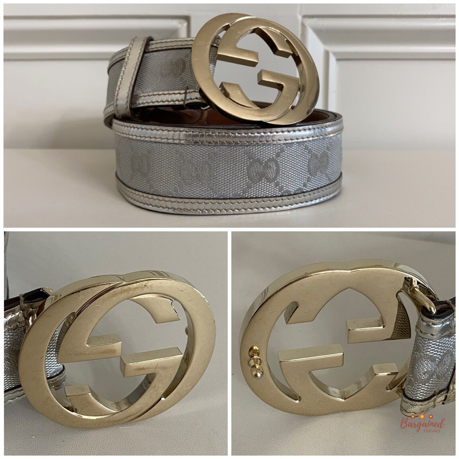 Gucci Gucci Silver Monogram Leather Interlocking G Buckle Belt Size 30 - 2 Thumbnail