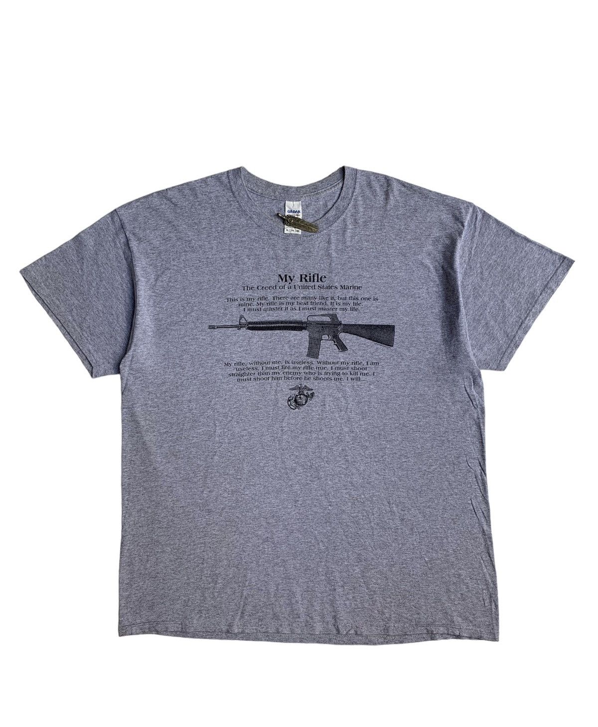 image of Gildan x Military Vintage Military Usmc My Riffle Tee in Grey, Men's (Size XL)