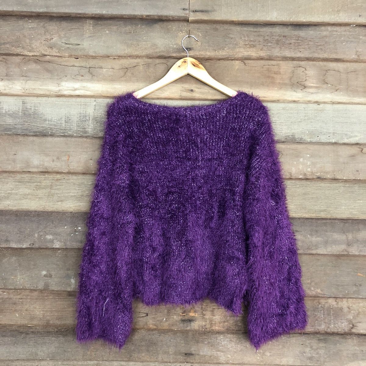 Japanese Brand DL Kastane Purple Mohair fur fleece Shaggy Knitwear #c1098 Size M / US 6-8 / IT 42-44 - 11 Thumbnail