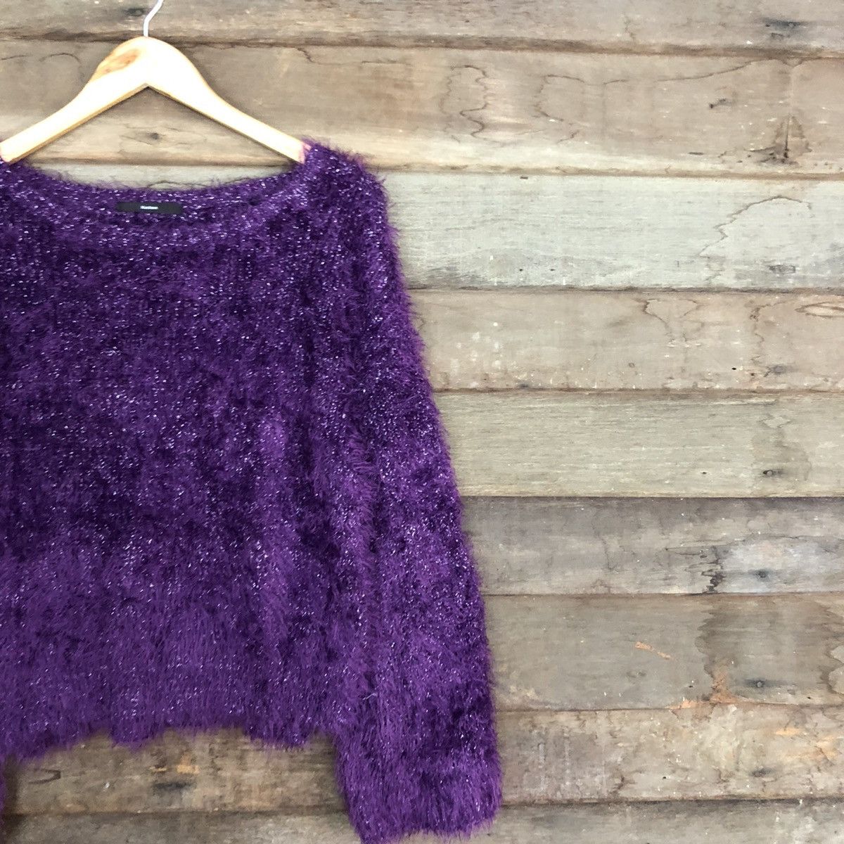 Japanese Brand DL Kastane Purple Mohair fur fleece Shaggy Knitwear #c1098 Size M / US 6-8 / IT 42-44 - 5 Thumbnail