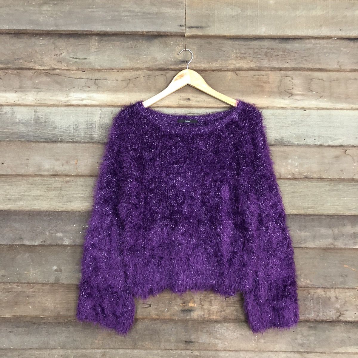 Japanese Brand DL Kastane Purple Mohair fur fleece Shaggy Knitwear #c1098 Size M / US 6-8 / IT 42-44 - 1 Thumbnail