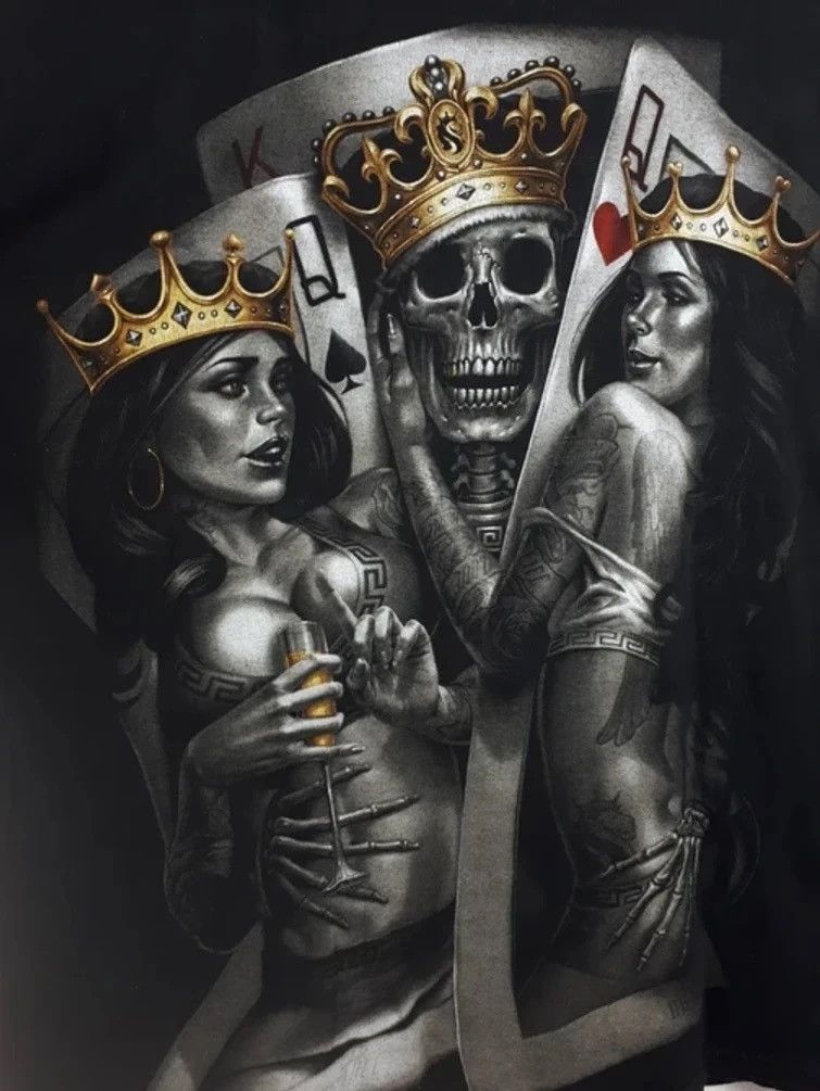 Vintage Vintage Joker King Skull Queens Gambler Tshirt Size US M / EU 48-50 / 2 - 2 Thumbnail