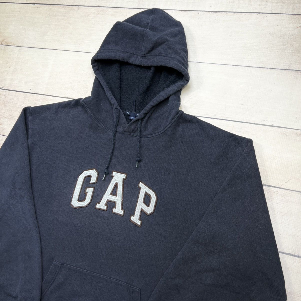 Gap × Vintage Vintage Gap Navy Hoodie Big Logo Spellout Boxy Fit Size US XL / EU 56 / 4 - 3 Thumbnail