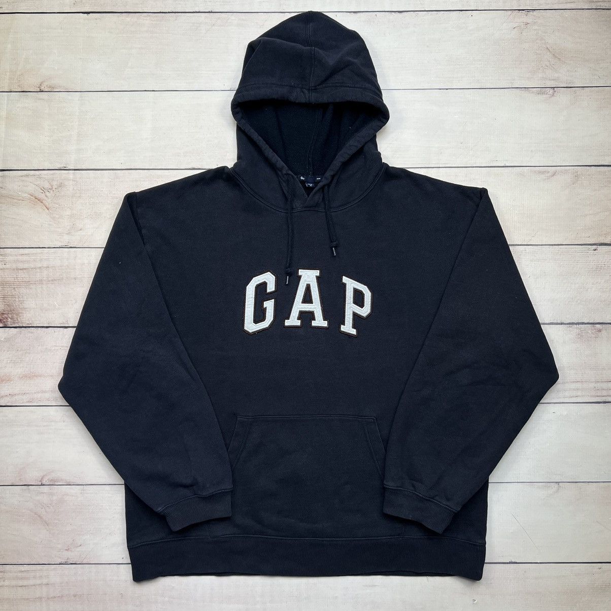 Gap × Vintage Vintage Gap Navy Hoodie Big Logo Spellout Boxy Fit Size US XL / EU 56 / 4 - 1 Thumbnail