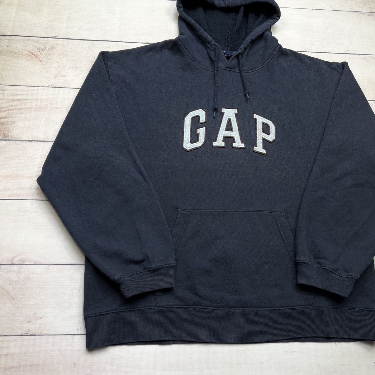 Gap × Vintage Vintage Gap Navy Hoodie Big Logo Spellout Boxy Fit Size US XL / EU 56 / 4 - 2 Thumbnail