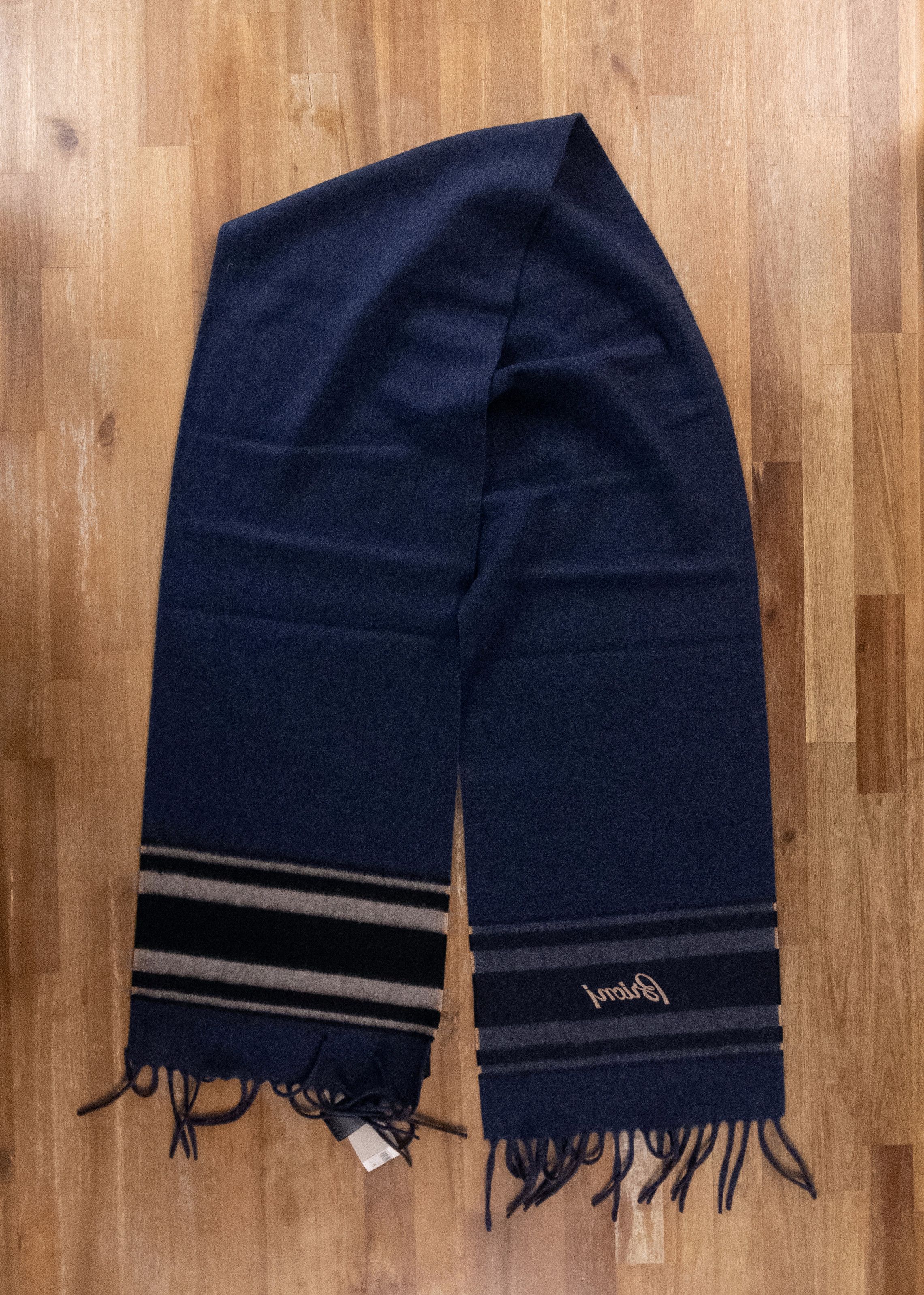 Brioni BRIONI blue logo embroidered cashmere scarf authentic Size ONE SIZE - 5 Thumbnail
