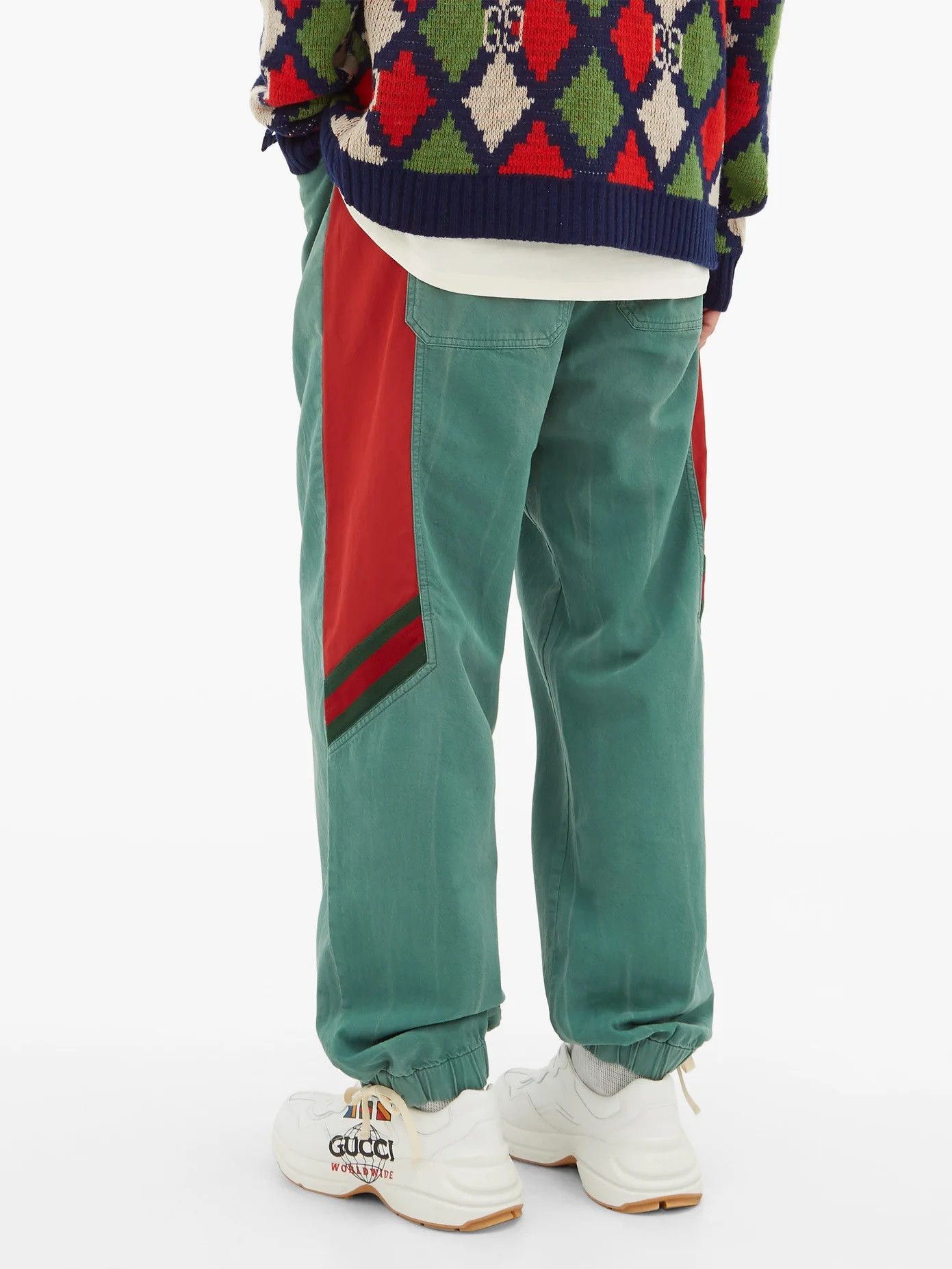 image of Gucci Web Stripe Track Pants - Stonewashed Green Denim, Men's (Size 34)