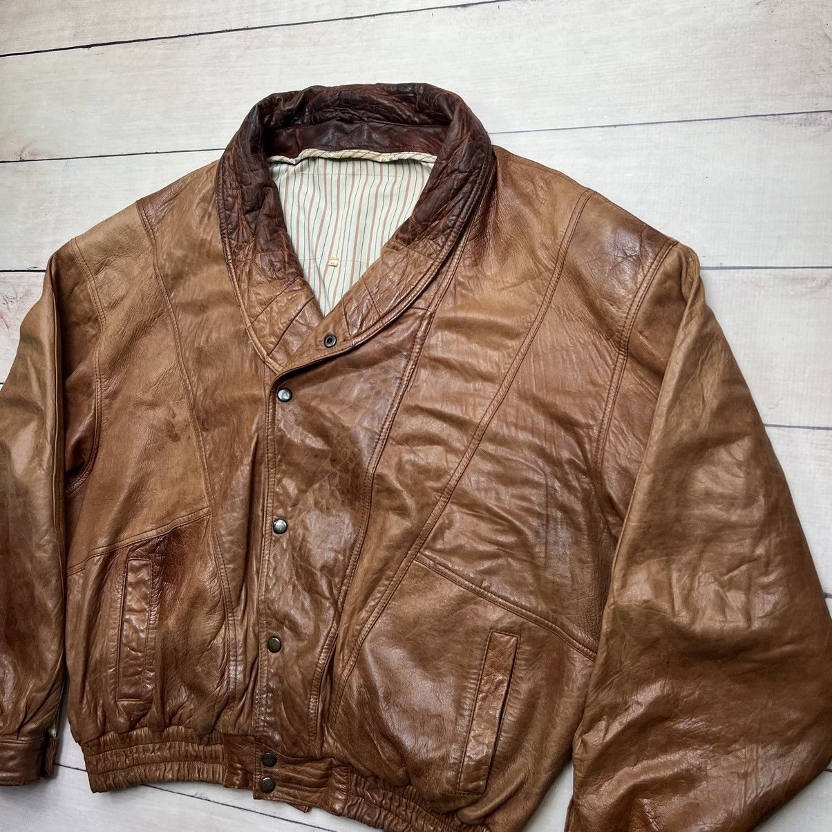 Vintage Vintage Leather Jacket Brown Real Genuine Cow Leather Size US XL / EU 56 / 4 - 3 Thumbnail