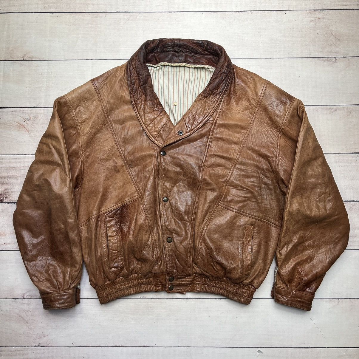 Vintage Vintage Leather Jacket Brown Real Genuine Cow Leather Size US XL / EU 56 / 4 - 1 Thumbnail